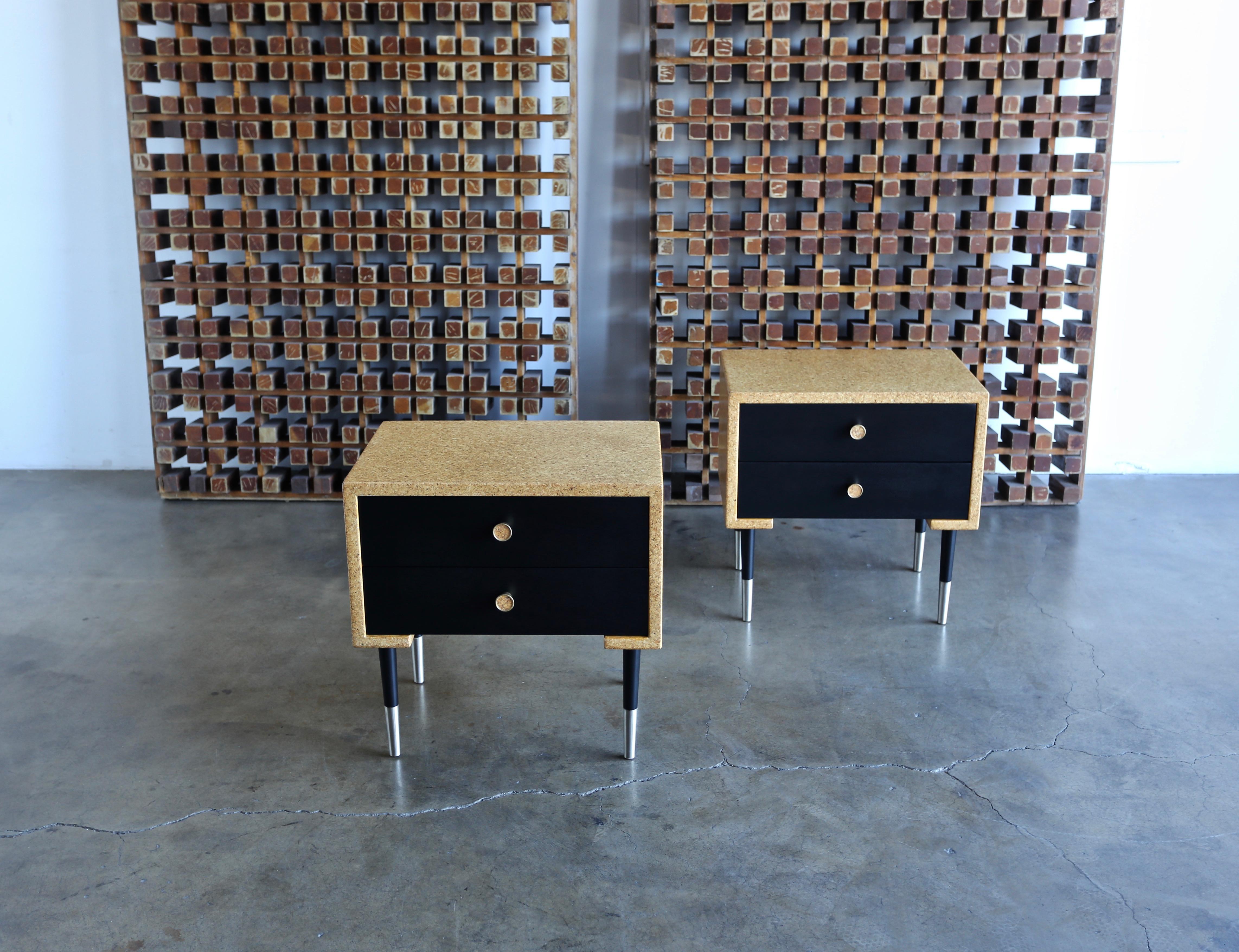 20th Century Pair of Cork Nightstands by Paul Frankl for Johnson Furniture Co, circa 1950