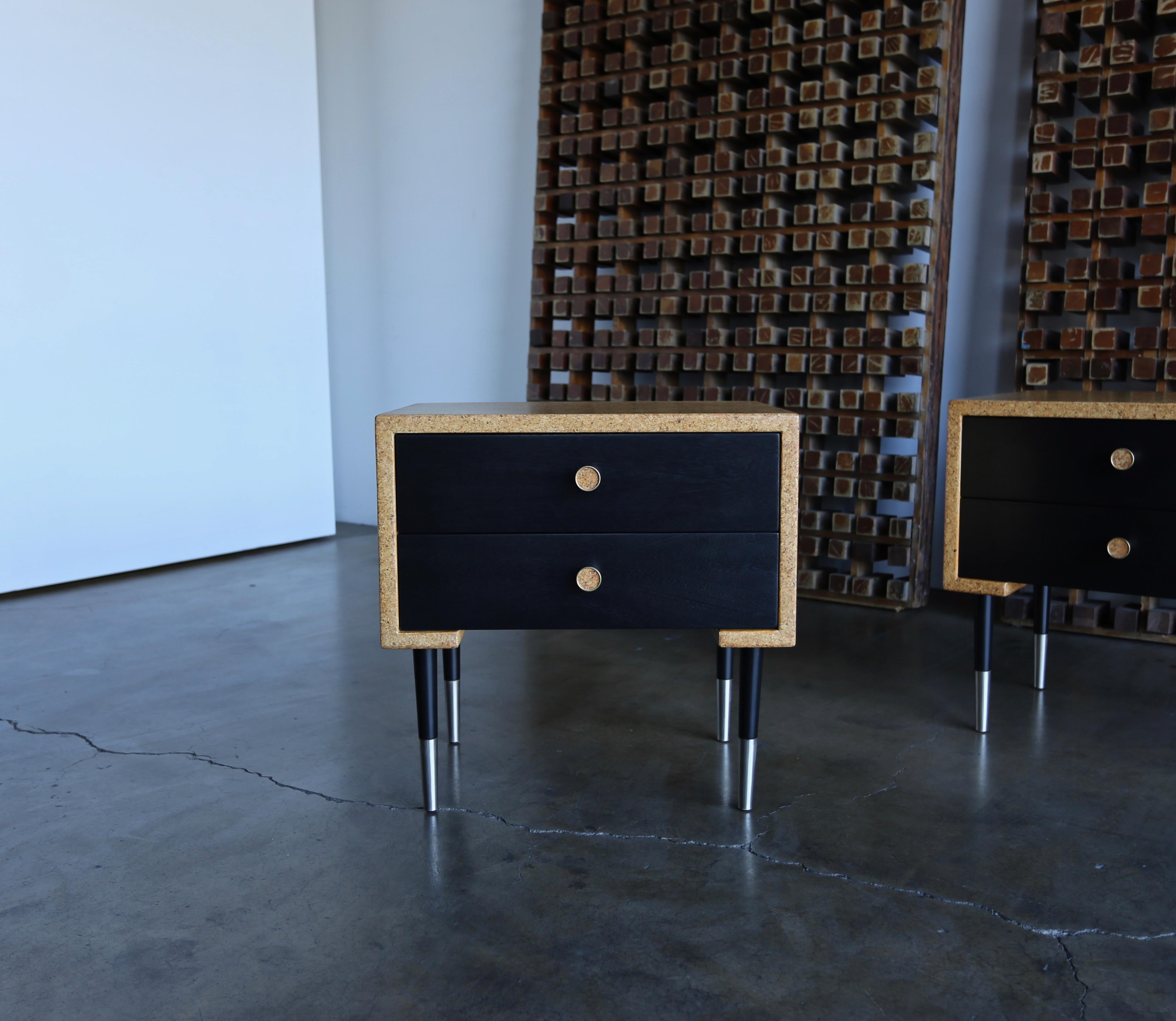 Pair of Cork Nightstands by Paul Frankl for Johnson Furniture Co, circa 1950 1