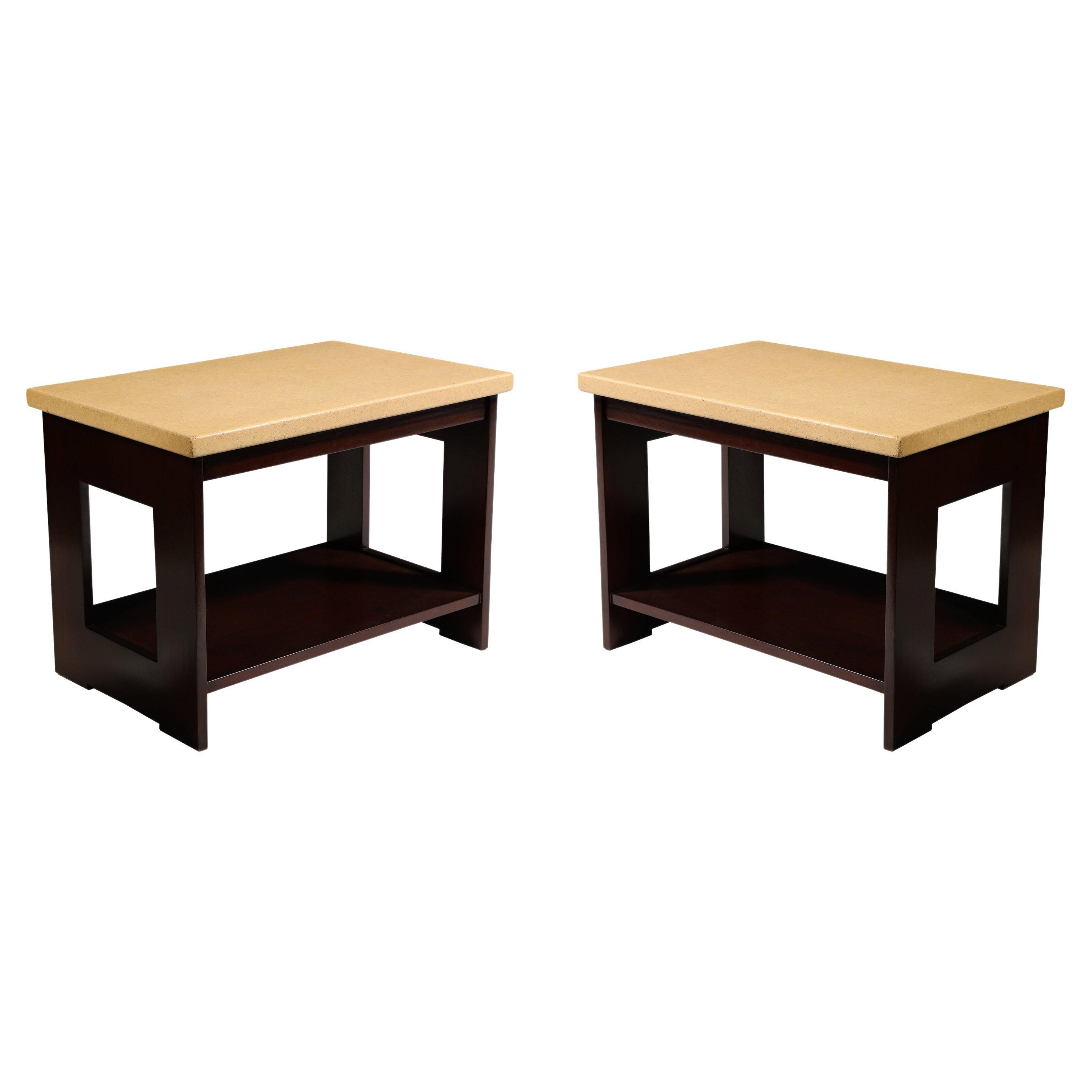 Pair of Cork Top and Mahogany Tables by Paul Frankl