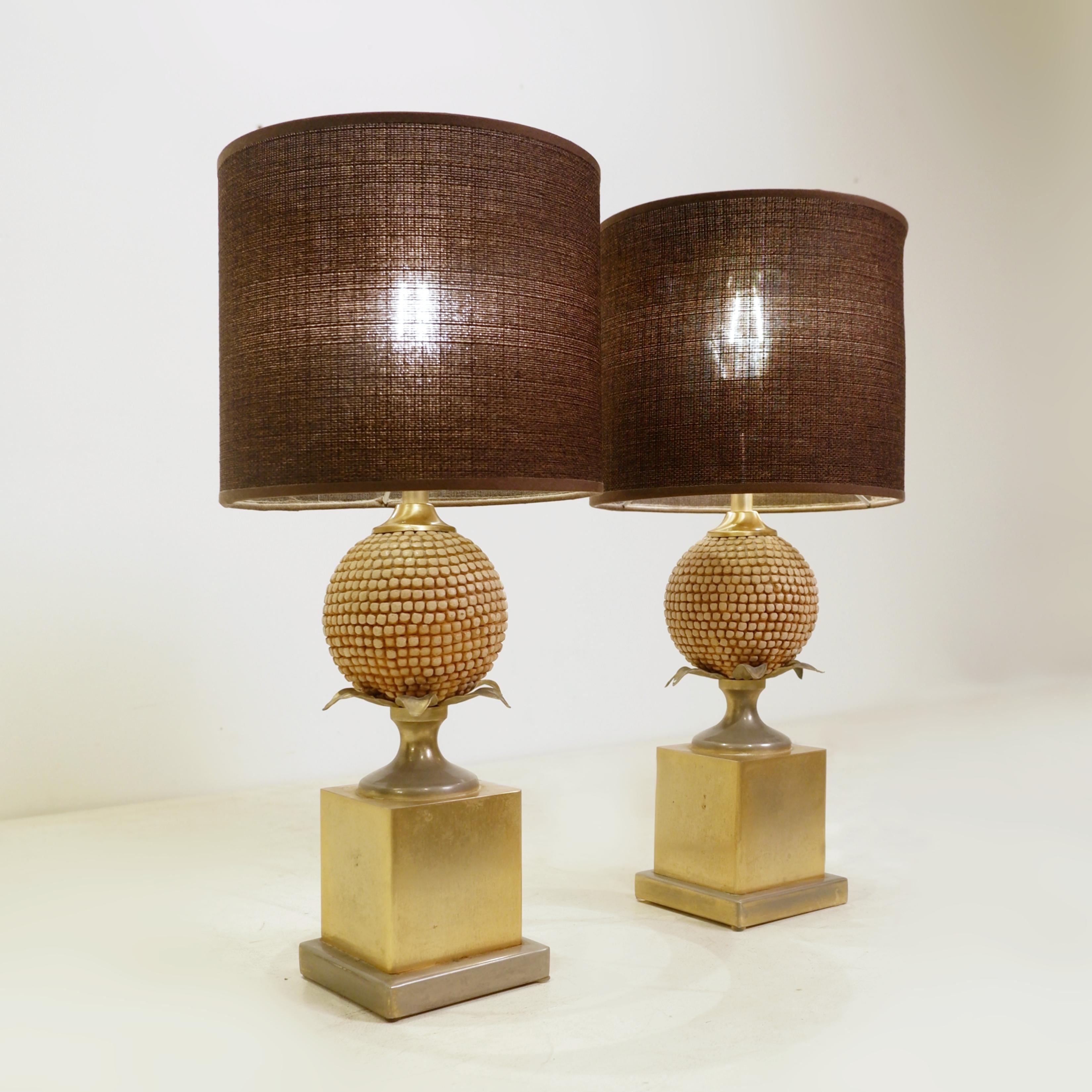 Pair of Corn Table Lamps Le Dauphin, France 1980s
Measures:  
D:  20 cm ( 7.87