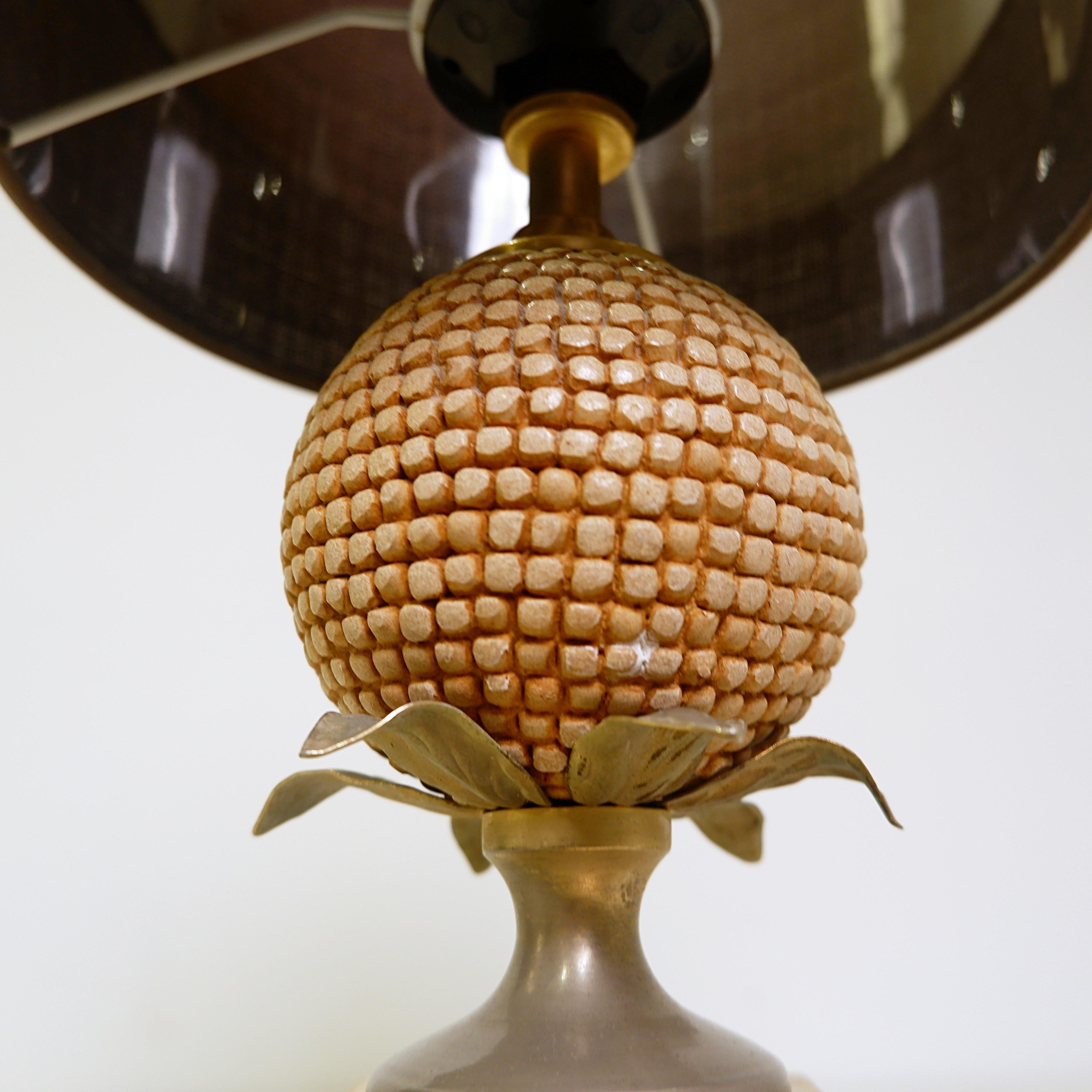 Hollywood Regency Pair of Corn Table Lamps Le Dauphin, France 1980s For Sale