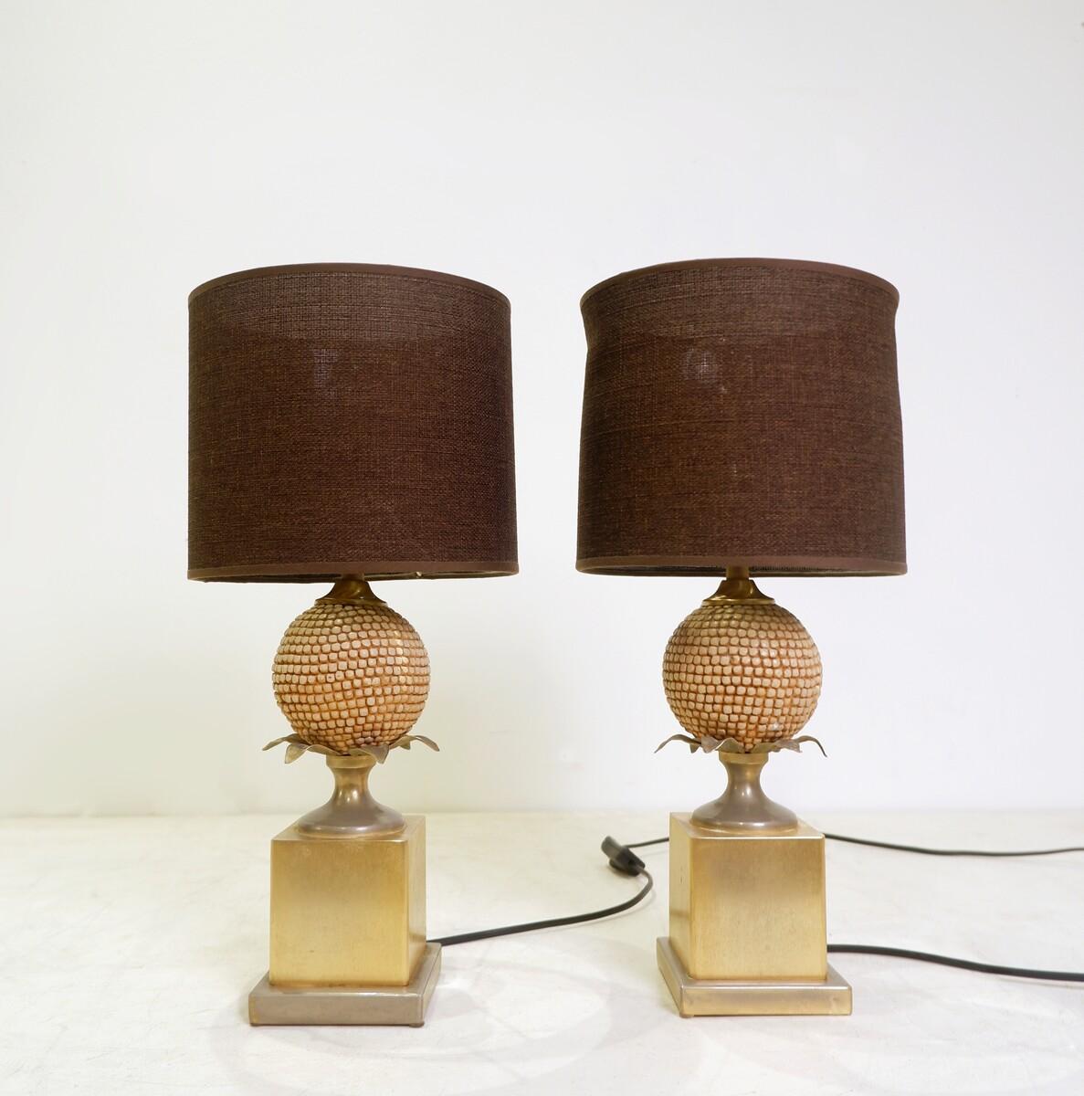 French Pair of Corn Table Lamps Le Dauphin, France 1980s For Sale