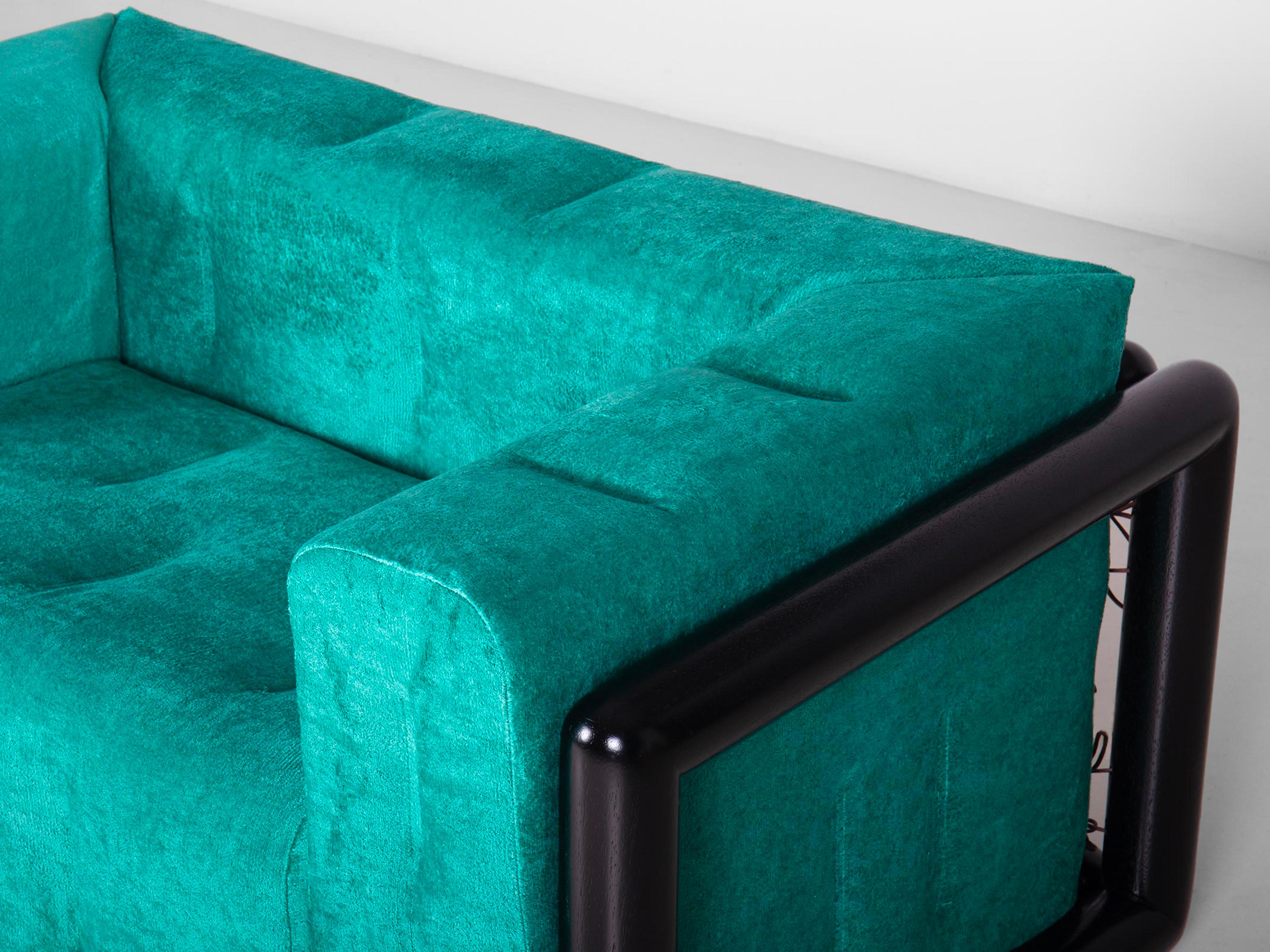 Pair of Cornaro 140 Armchairs by Carlo Scarpa in Green Chenille Velvet For Sale 1