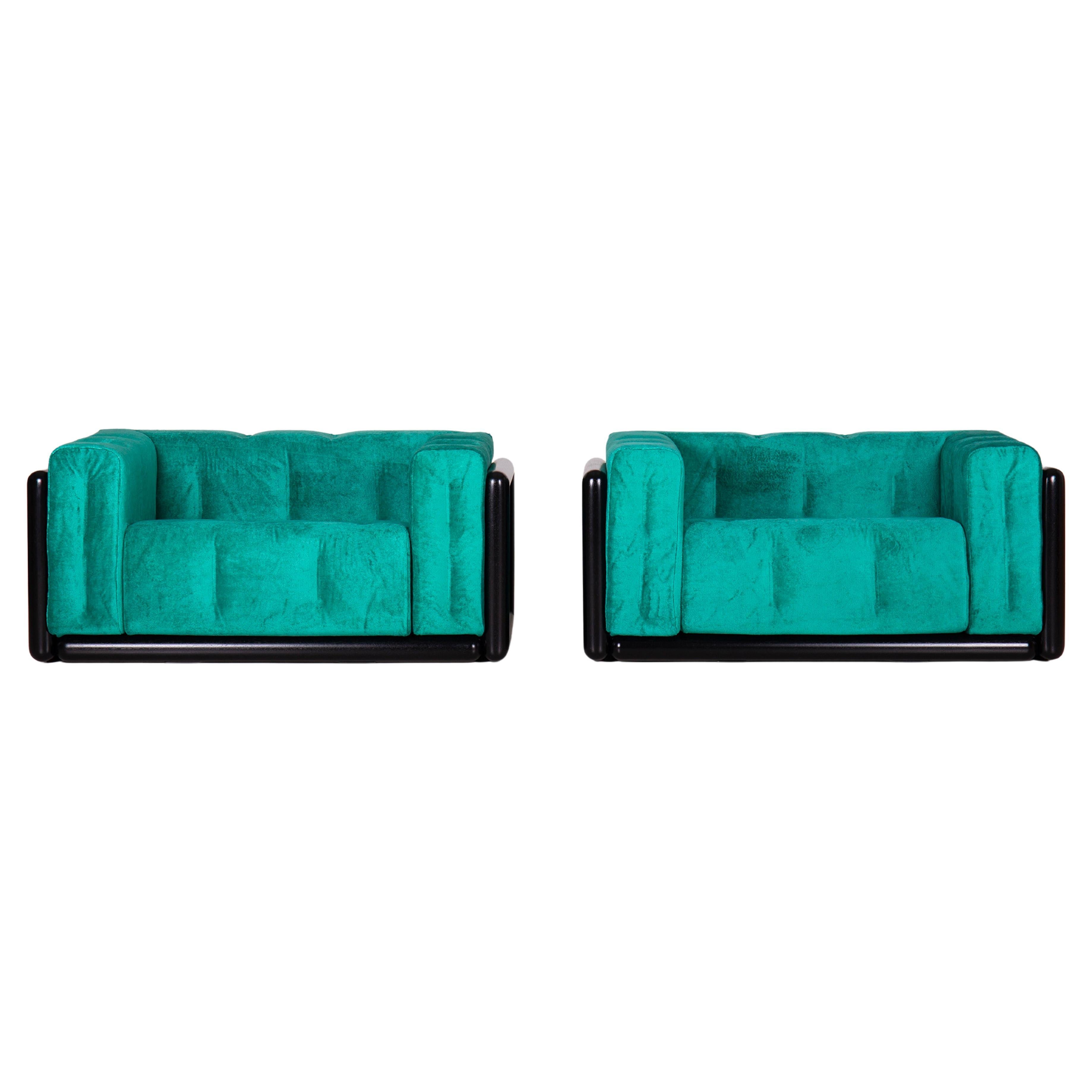 Pair of Cornaro 140 Armchairs by Carlo Scarpa in Green Chenille Velvet
