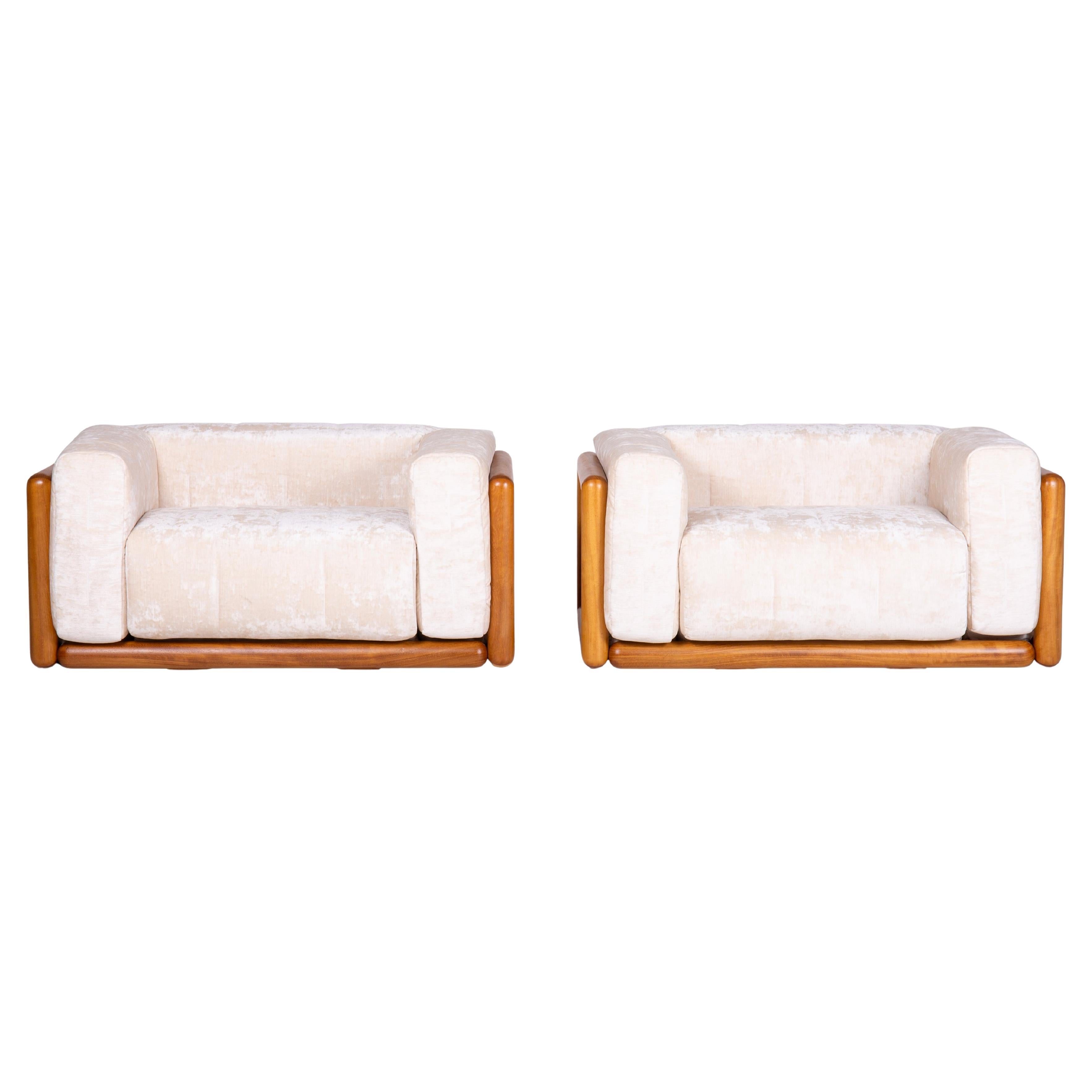 Pair of Cornaro 140 Armchairs by Carlo Scarpa with ash wood structure, 1974