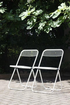 Pair of "Cornedo" steel wire folding chairs by Talin, Italy 1980s