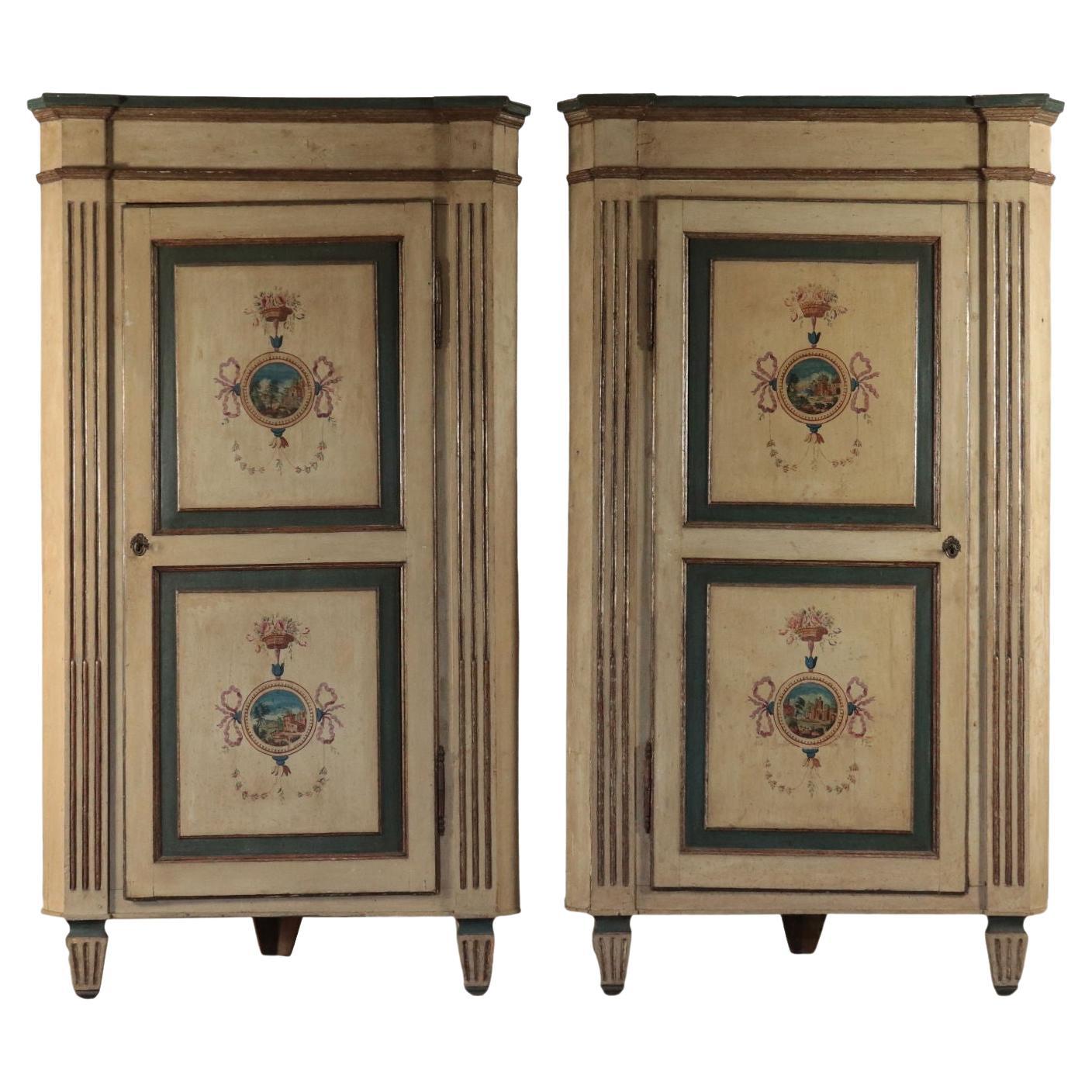 Pair of Corner Cabinets Poplar Piacenza Italy 18th Century For Sale