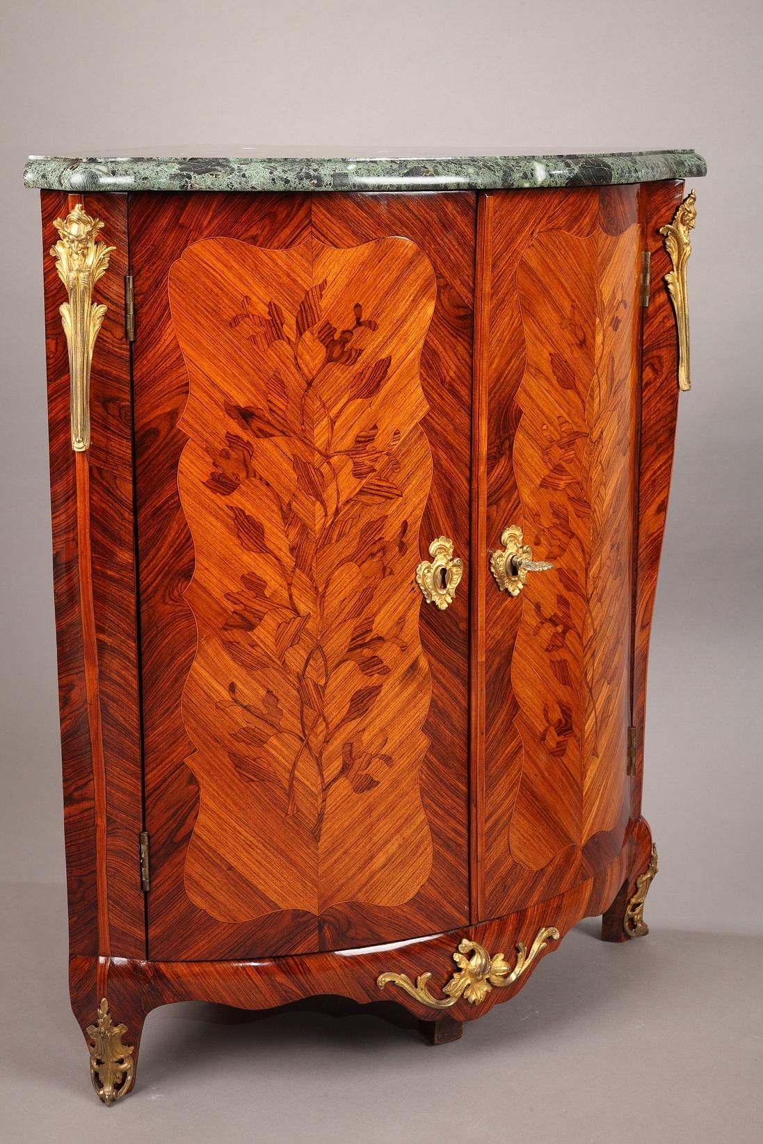 Pair of Corner Cabinets with Flower Marquetry--Louis XV Period For Sale 4