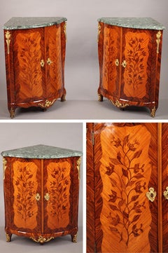 Pair of Corner Cabinets with Flower Marquetry--Louis XV Period