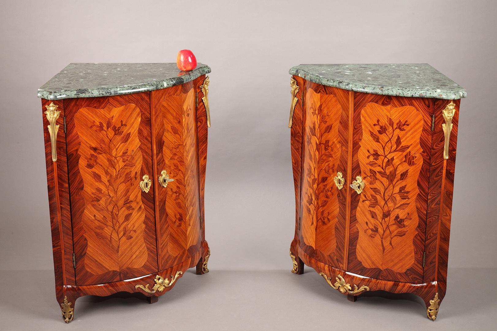 Pair of Corner Cabinets with Flower Marquetry--Louis XV Period For Sale 1