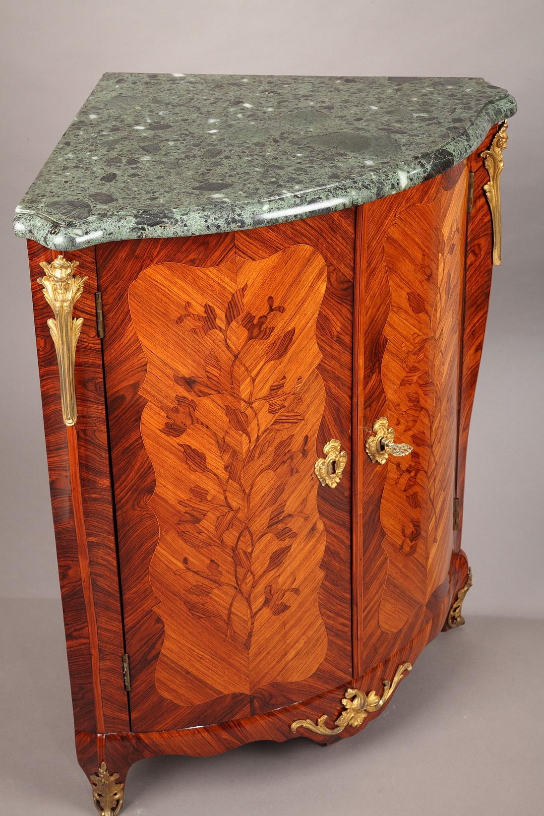 Pair of Corner Cabinets with Flower Marquetry--Louis XV Period For Sale 2