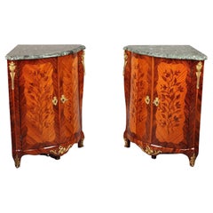 Pair of Corner Cabinets with Flower Marquetry--Louis XV Period