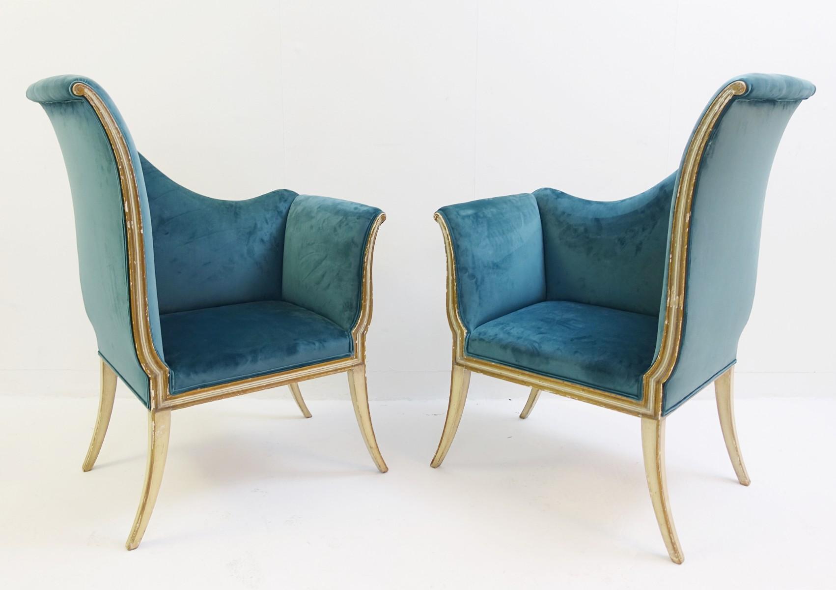 Pair of corner chairs - new velvet upholstery.