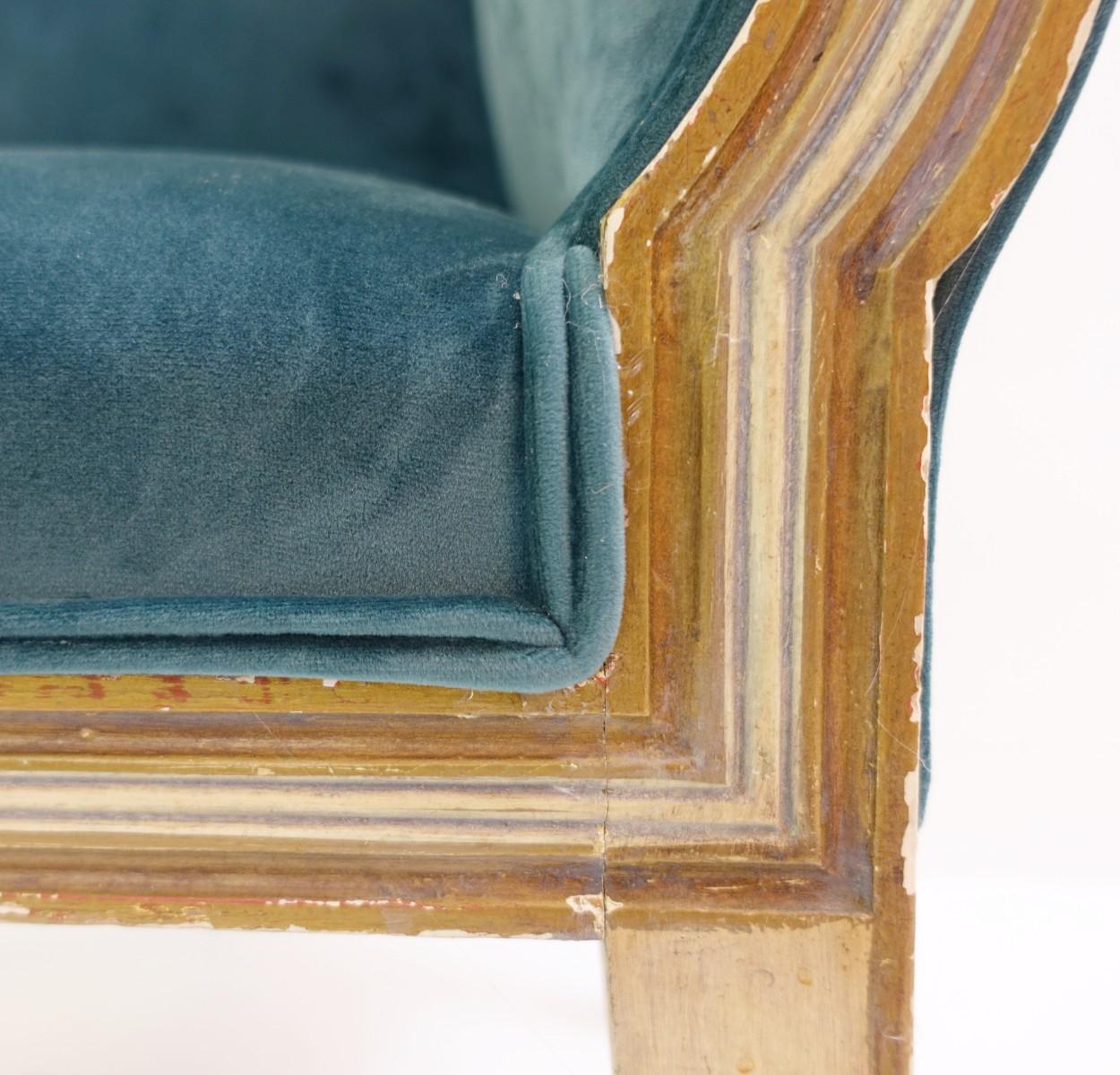 Late 19th Century Pair of Corner Chairs - New Velvet Upholstery