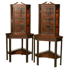 Antique Pair of Corner Display Cabinets