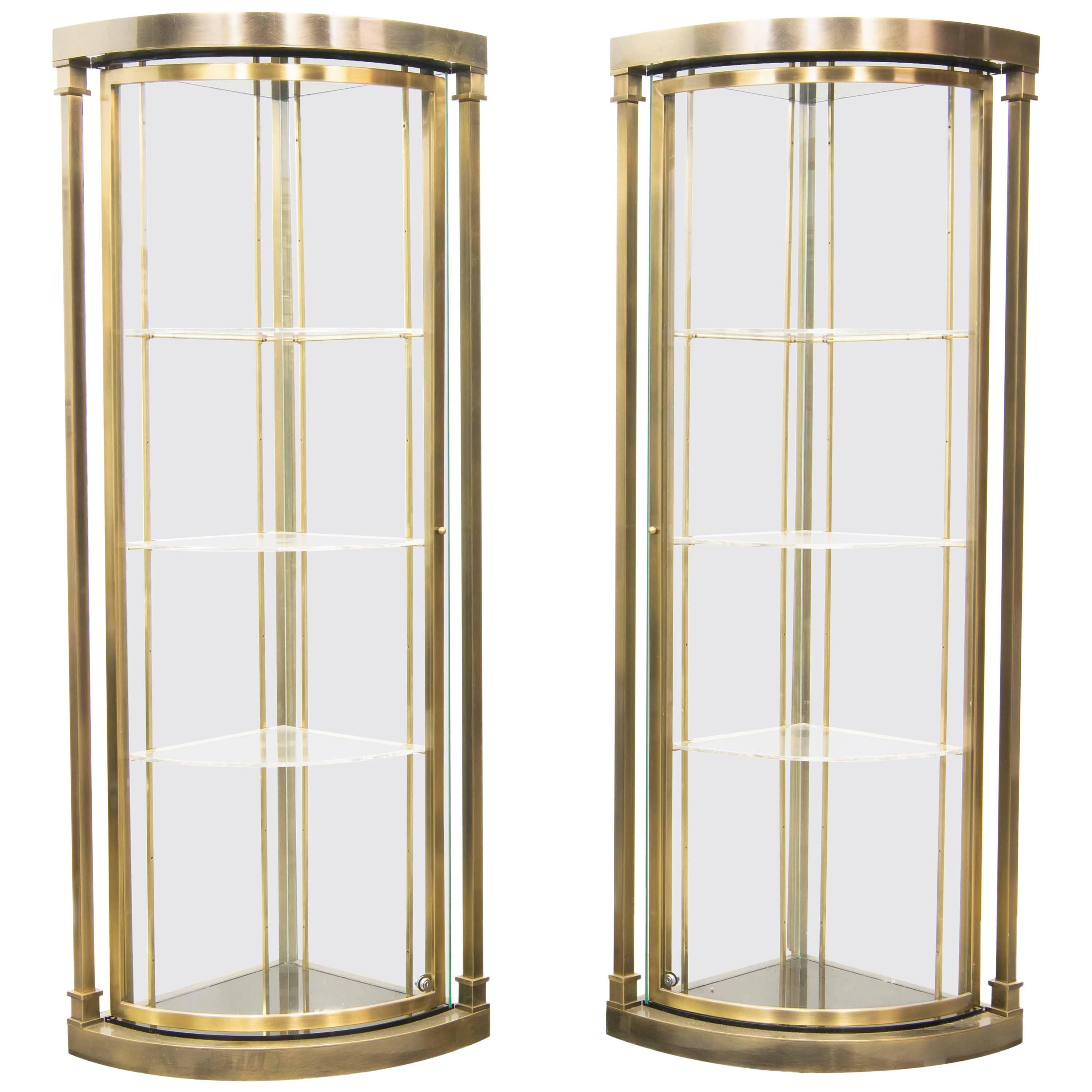 Pair of Corner Display Vitrine Cabinets Made by Belgo Chrome, circa 1970 For Sale