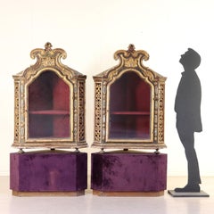 Pair of Corner Glass Cabinets Wood, Italy, Late 1700s