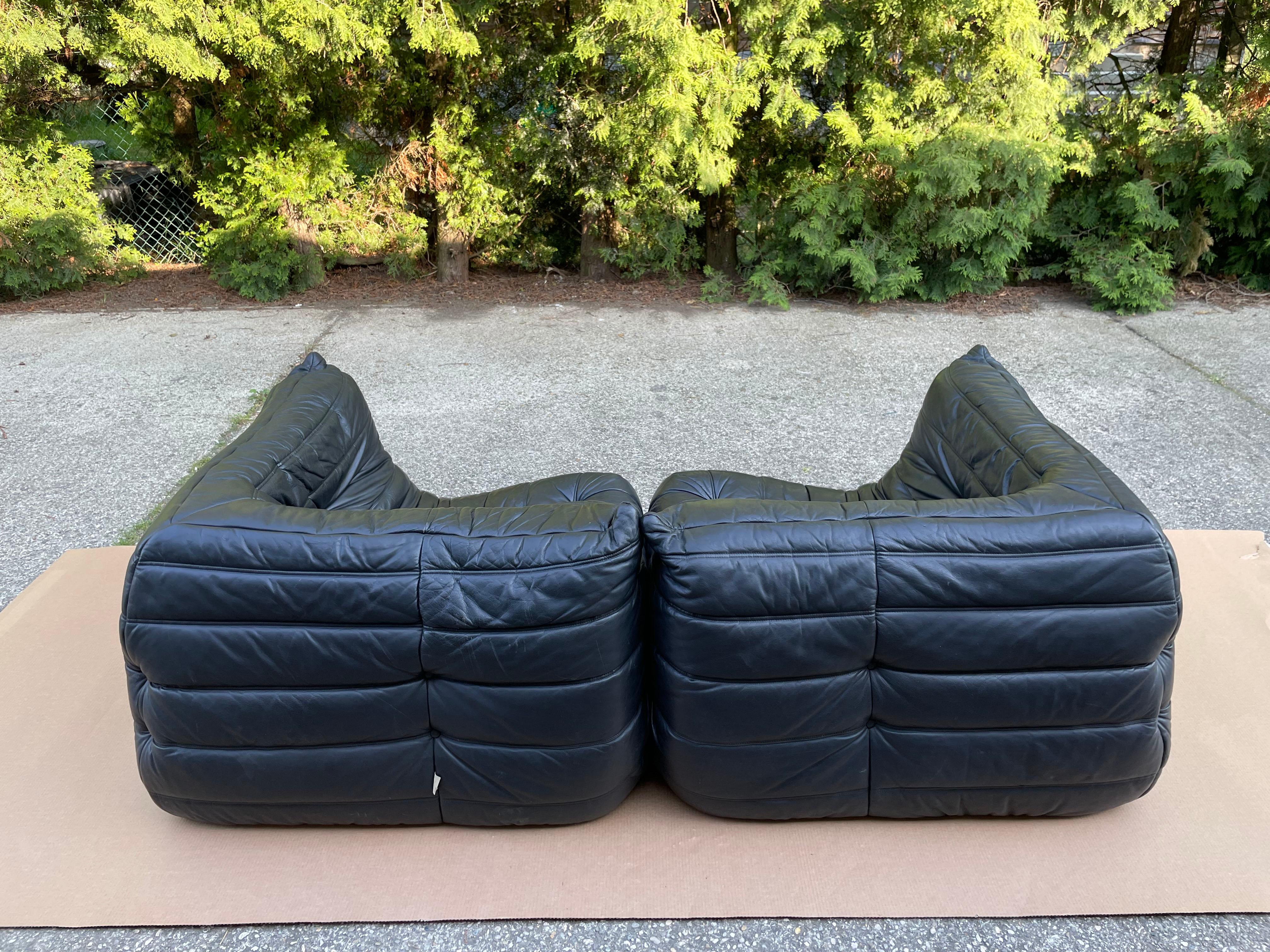 French Pair of Corner Leather Togo Seats, Ligne Roset, Authentic Piece from the 1970s