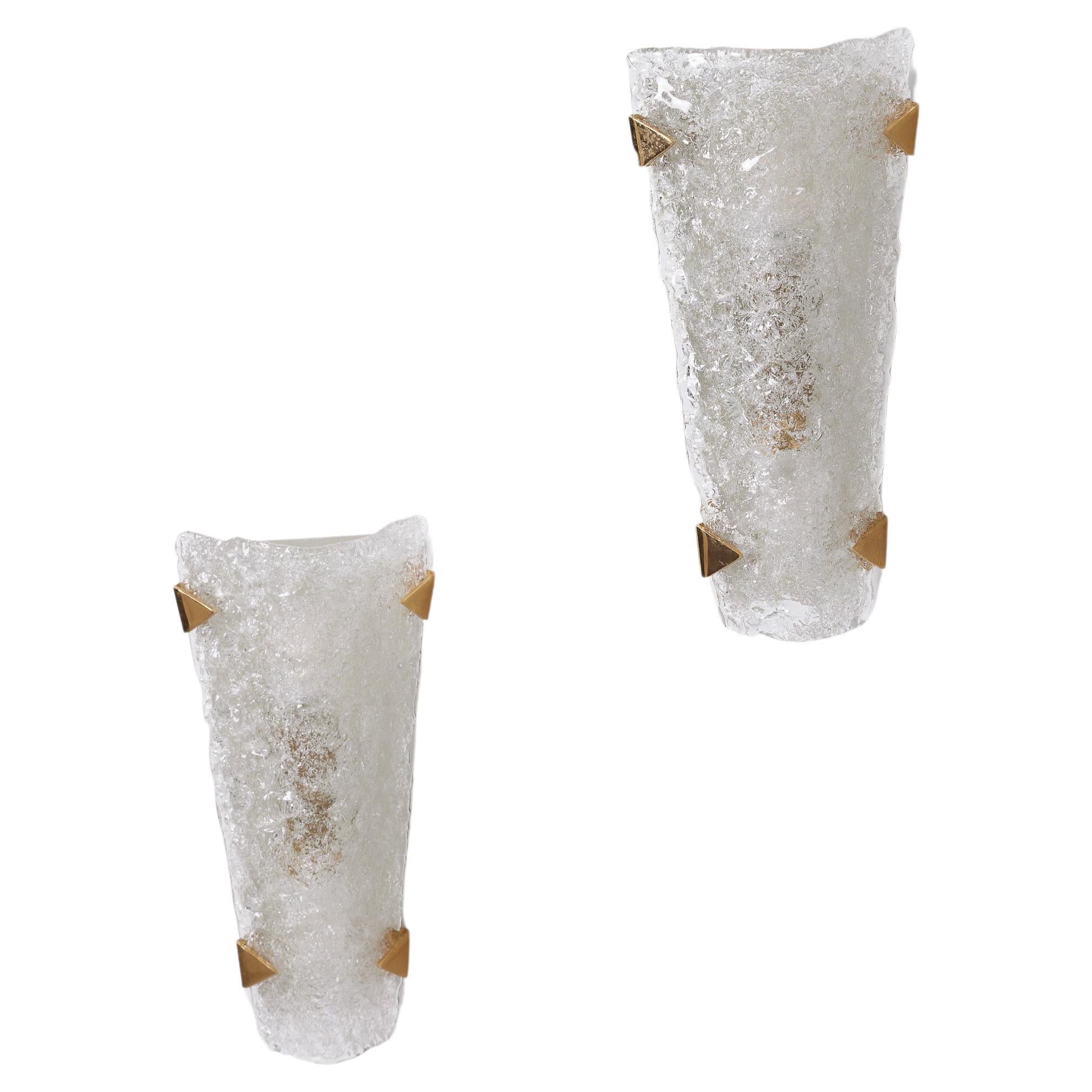 Pair of corner wall sconces in frosted glass For Sale