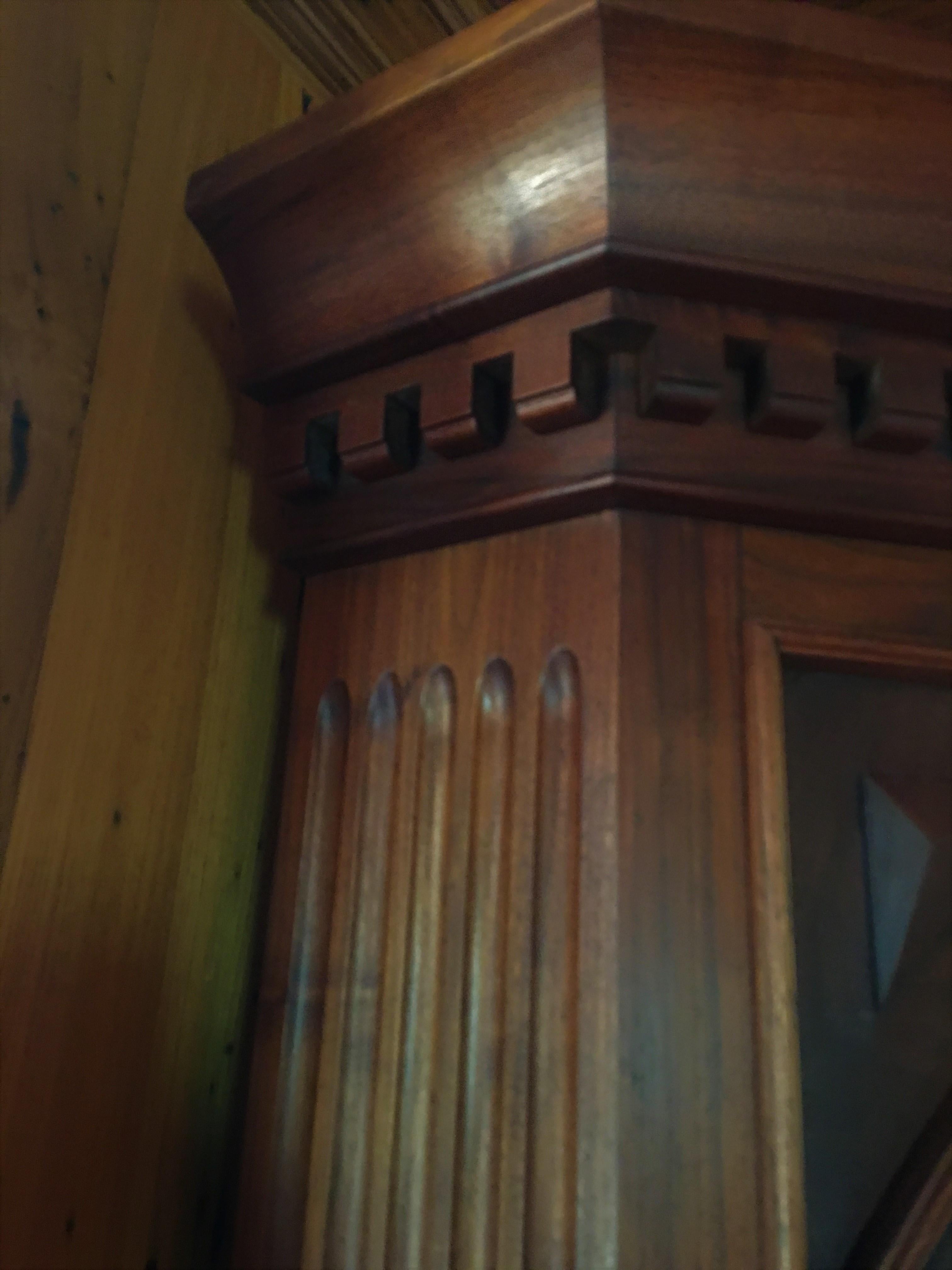 American Pair of Corner Walnut Cabinets or Bookcases, Mid-20th Century