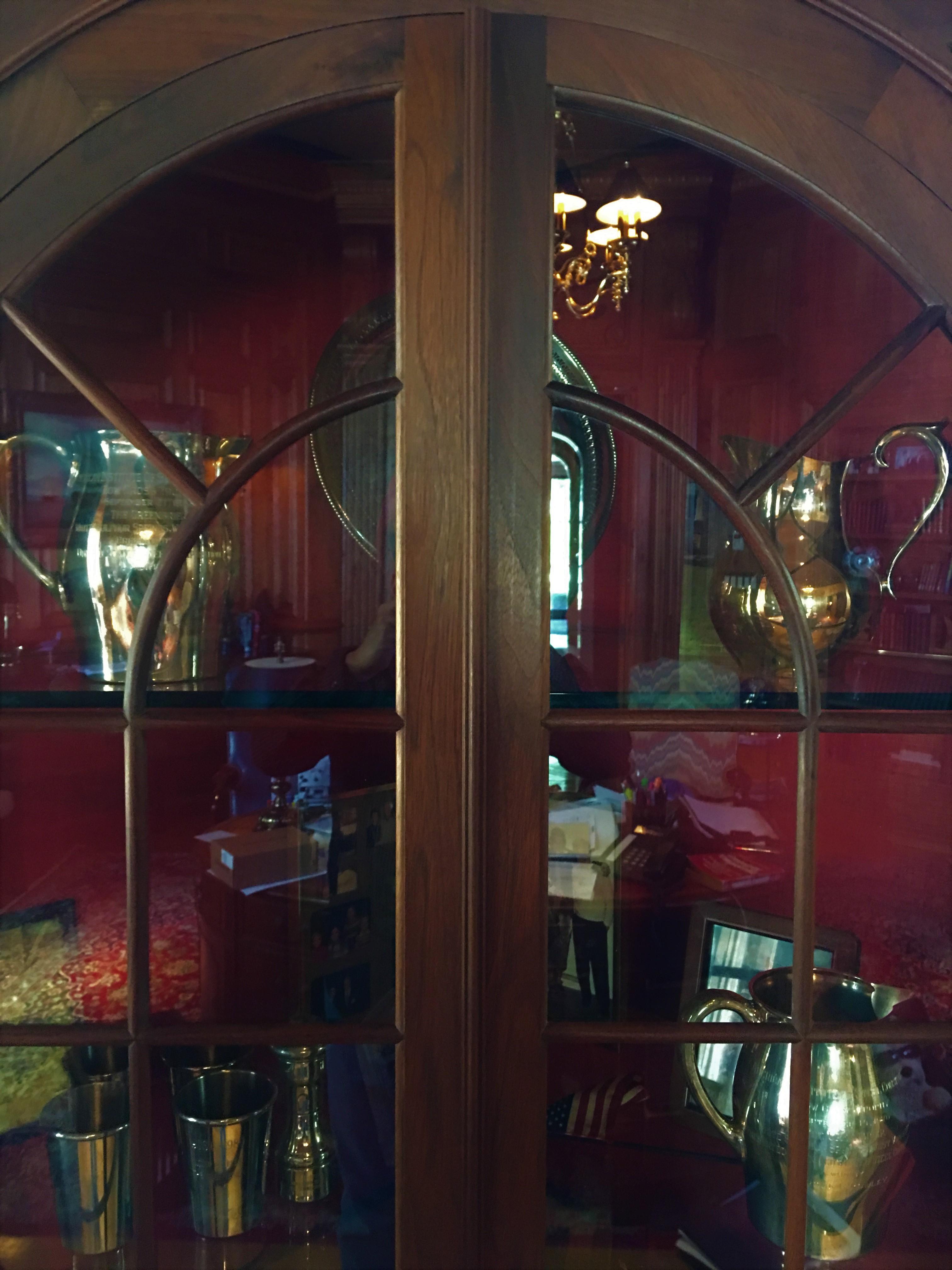 Pair of Corner Walnut Cabinets or Bookcases, Mid-20th Century In Good Condition In Savannah, GA