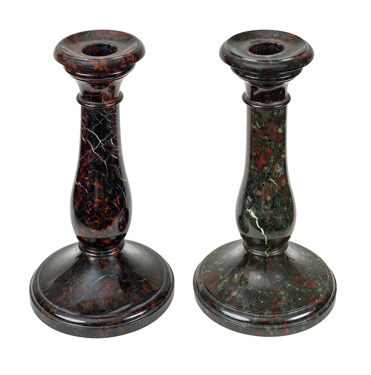 Pair of Cornish Serpentine Marble Candlesticks For Sale