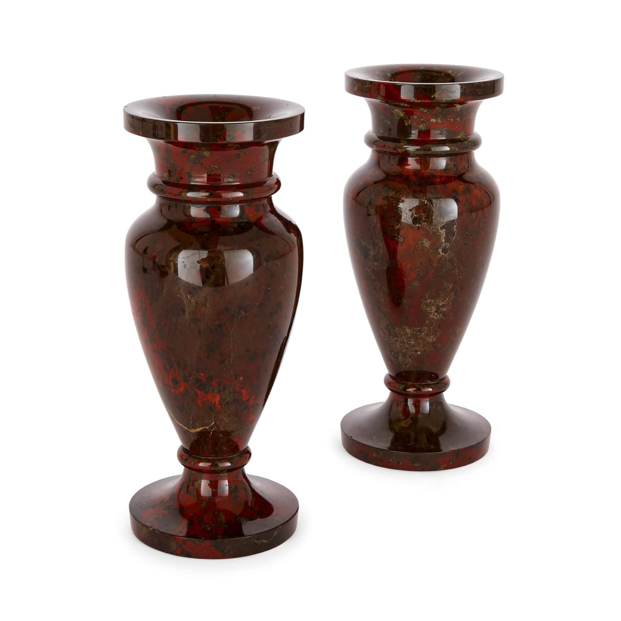 Pair of Cornish Serpentine Stone Urn-Shaped Vases For Sale