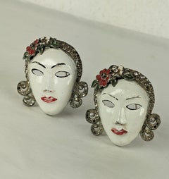 Pair of Coro Art Deco Enamel Lady Clips