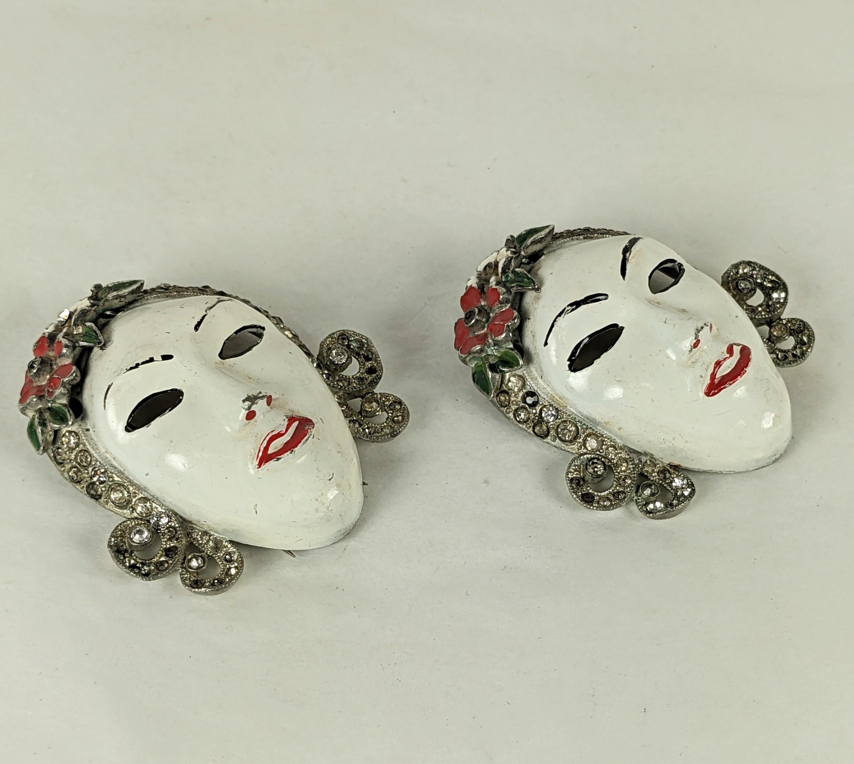 Women's Pair of Coro Art Deco Enamel Lady Clips For Sale