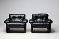 Pair of Coronado Arm Chairs Black Leather by Tobia Scarpa for B&B Italia, 1976