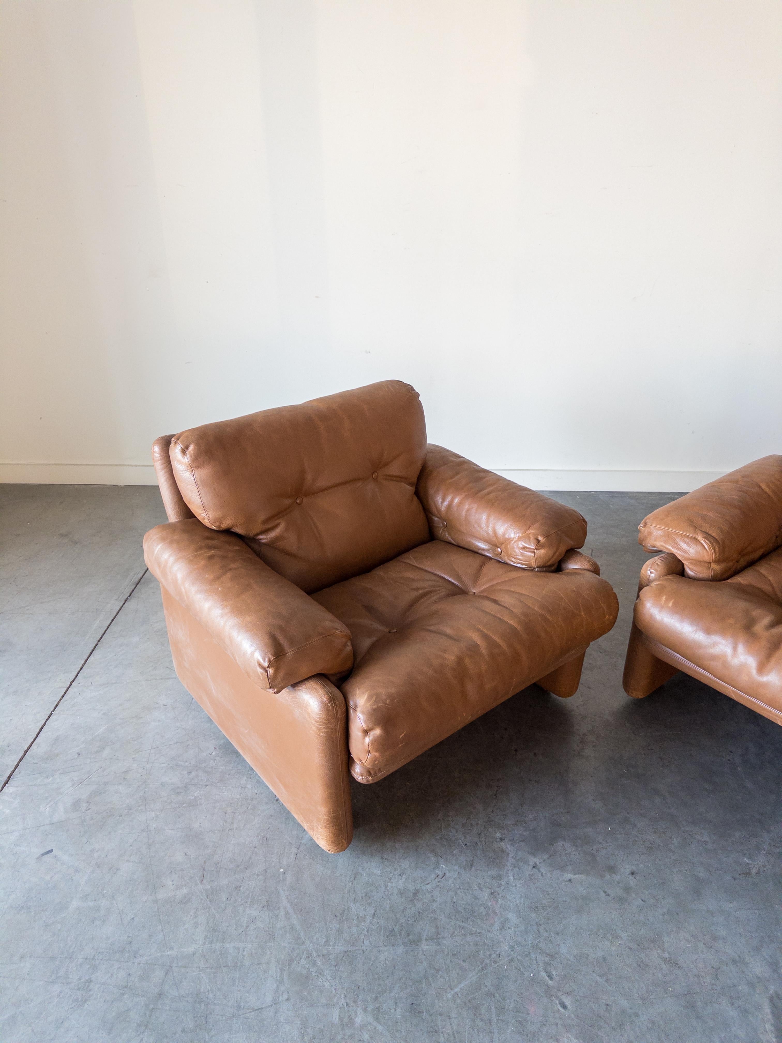 Mid-Century Modern Pair of Coronado Armchairs by Afra and Tobia Scarpa for B&B Italia