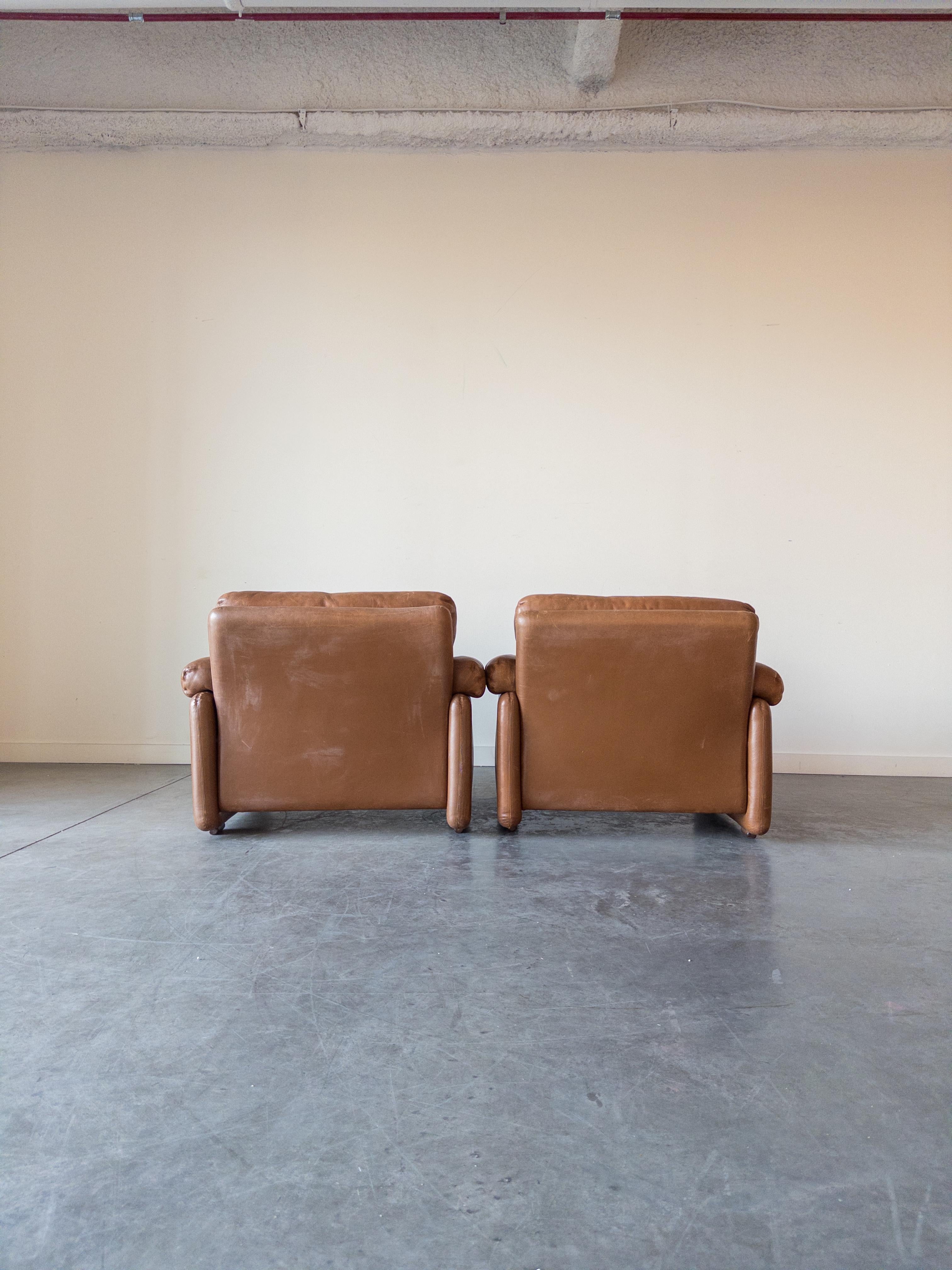 Leather Pair of Coronado Armchairs by Afra and Tobia Scarpa for B&B Italia