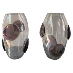 Pair of Costantini Vases with purple Murano Glass Pellets, 1990