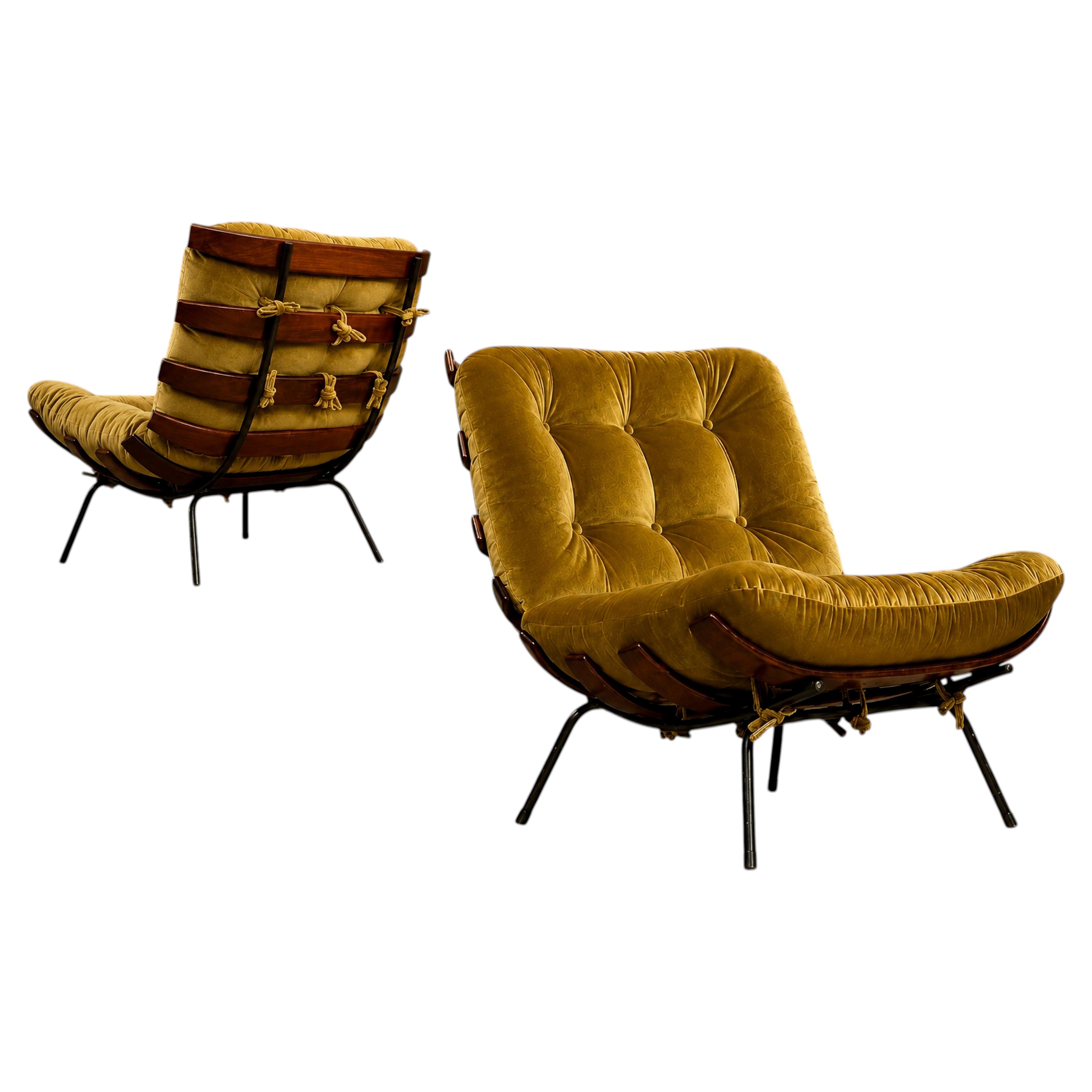 Pair of “Costela” Armchairs in Brazilian Hardwood & Mohair, Martin Eisler. 1956 For Sale
