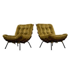 Pair of “Costela” Armchairs in Hardwood & Olive Mohair, Martin Eisler, 1956