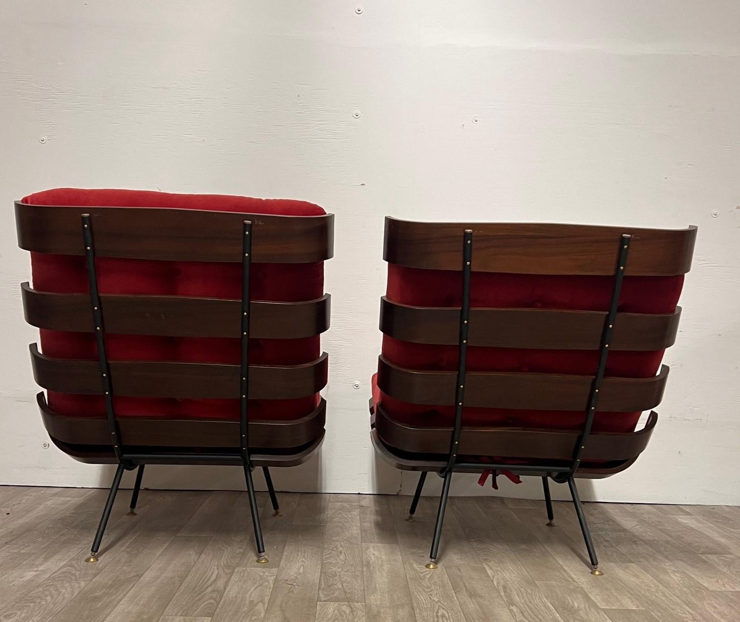 Métal Pair of Costela Lounge Chairs by Martin Eisler and Carlo Hauner en vente