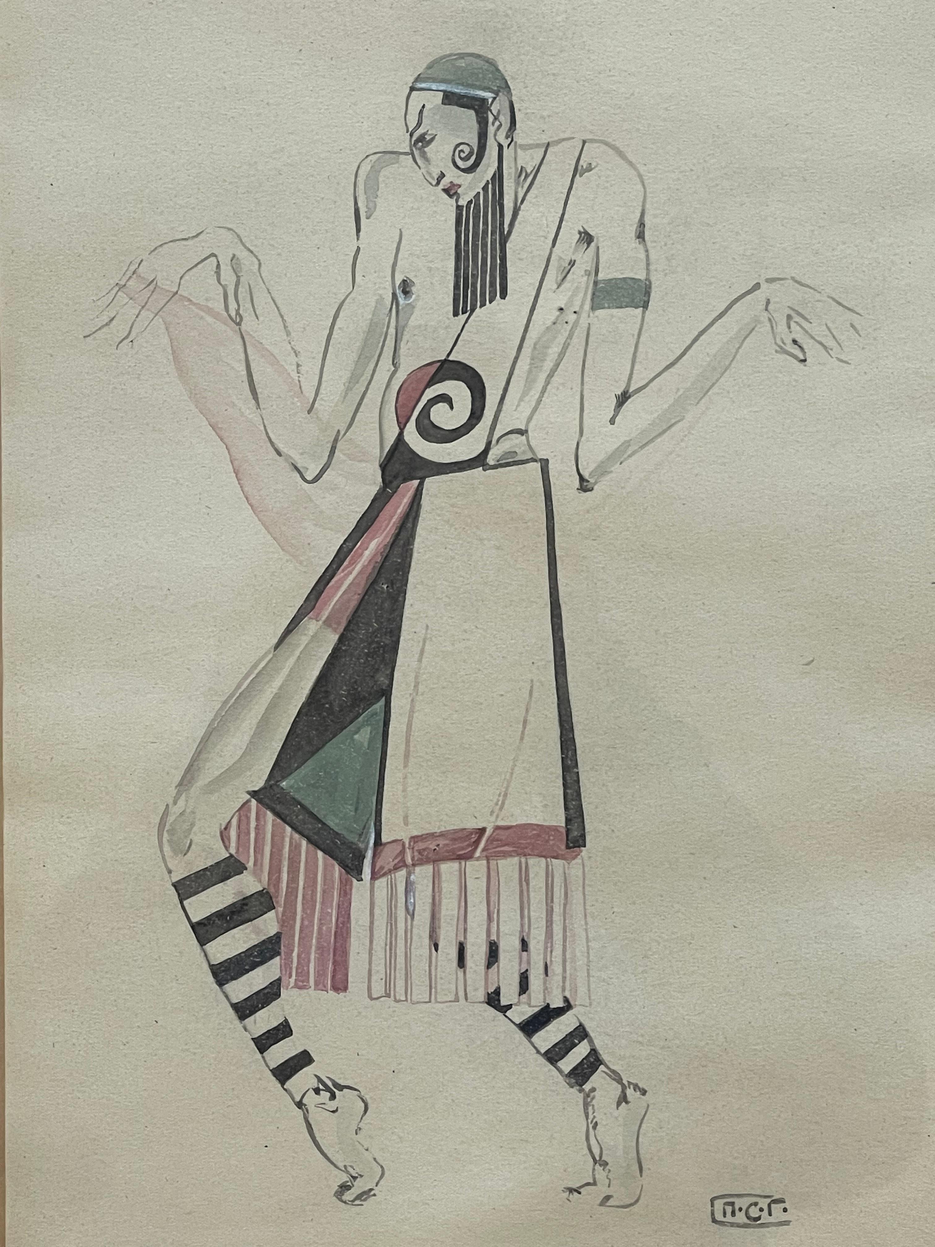 Coppia di progetti di costumi  Peters Stepanovic GALADZEV (1900-1971), Russia, 1920 in vendita 3
