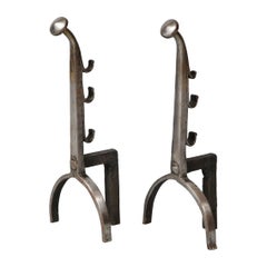 Pair of Cotswold School Steel Andirons