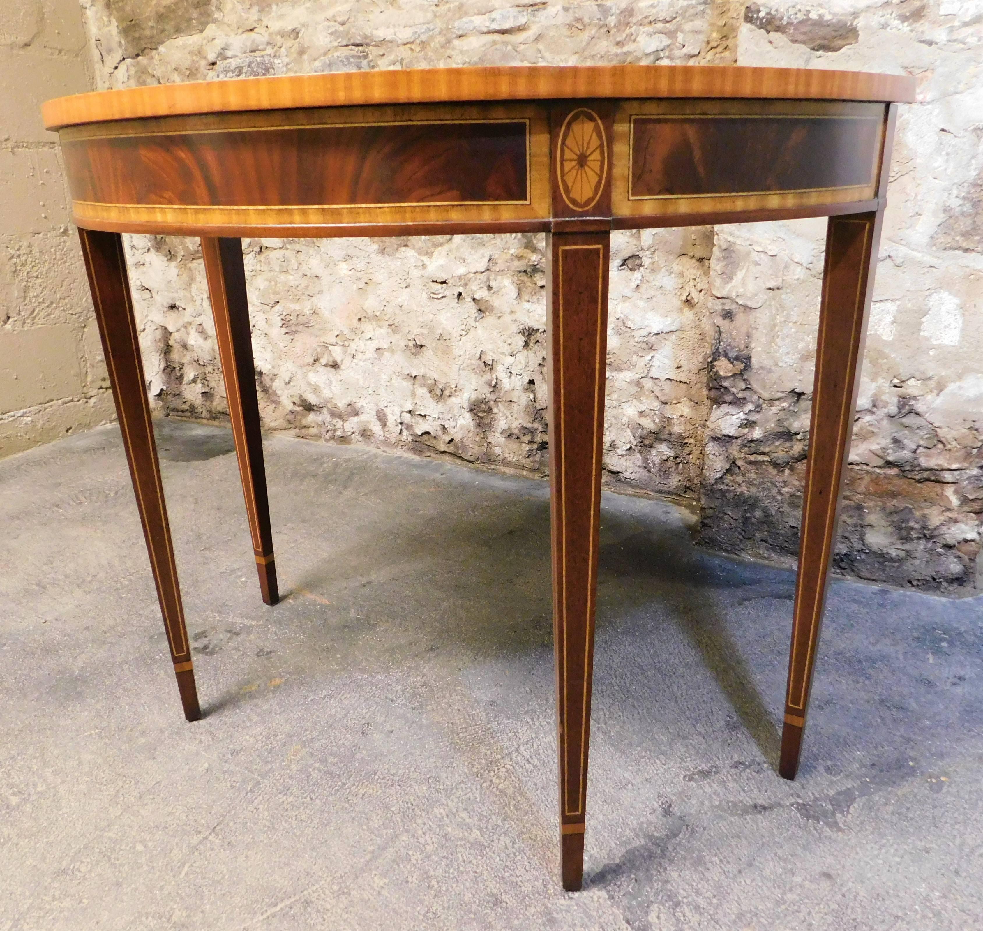 American Pair of Councill Craftsman Half Moon Inlaid Tables