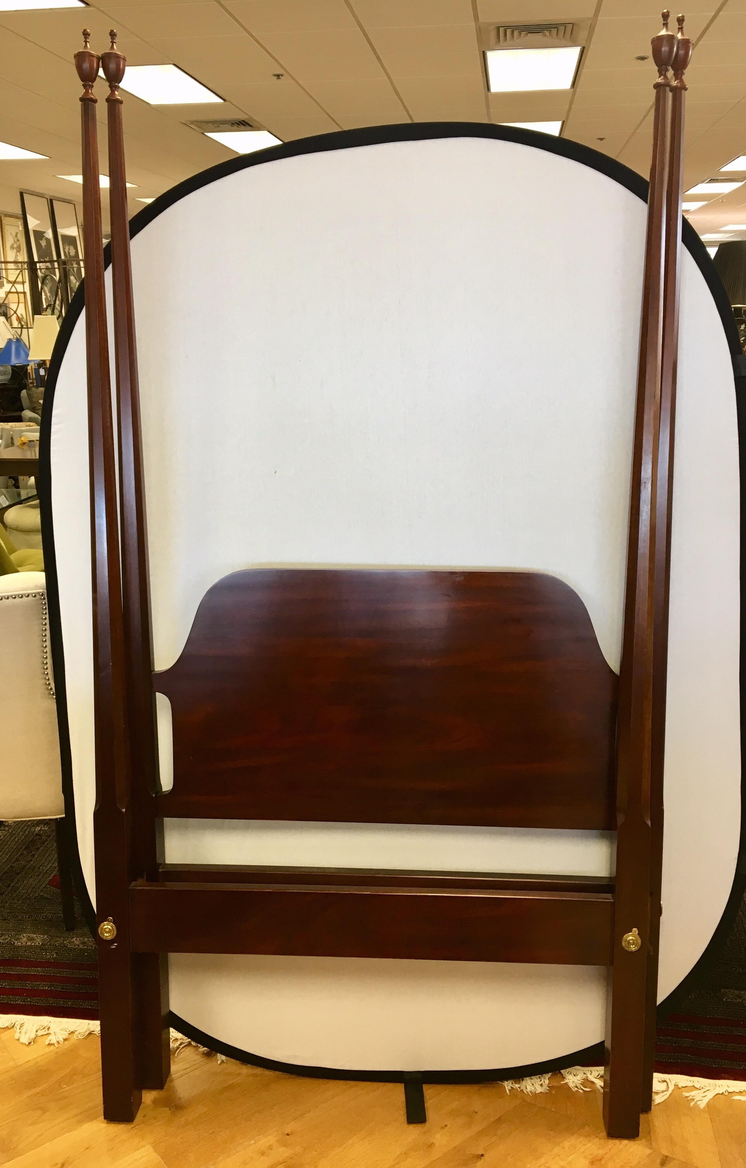 Complete set of two matching twin beds with headboard, footboard, rails and all hardware. All mahogany and in great condition. Easy to assemble.