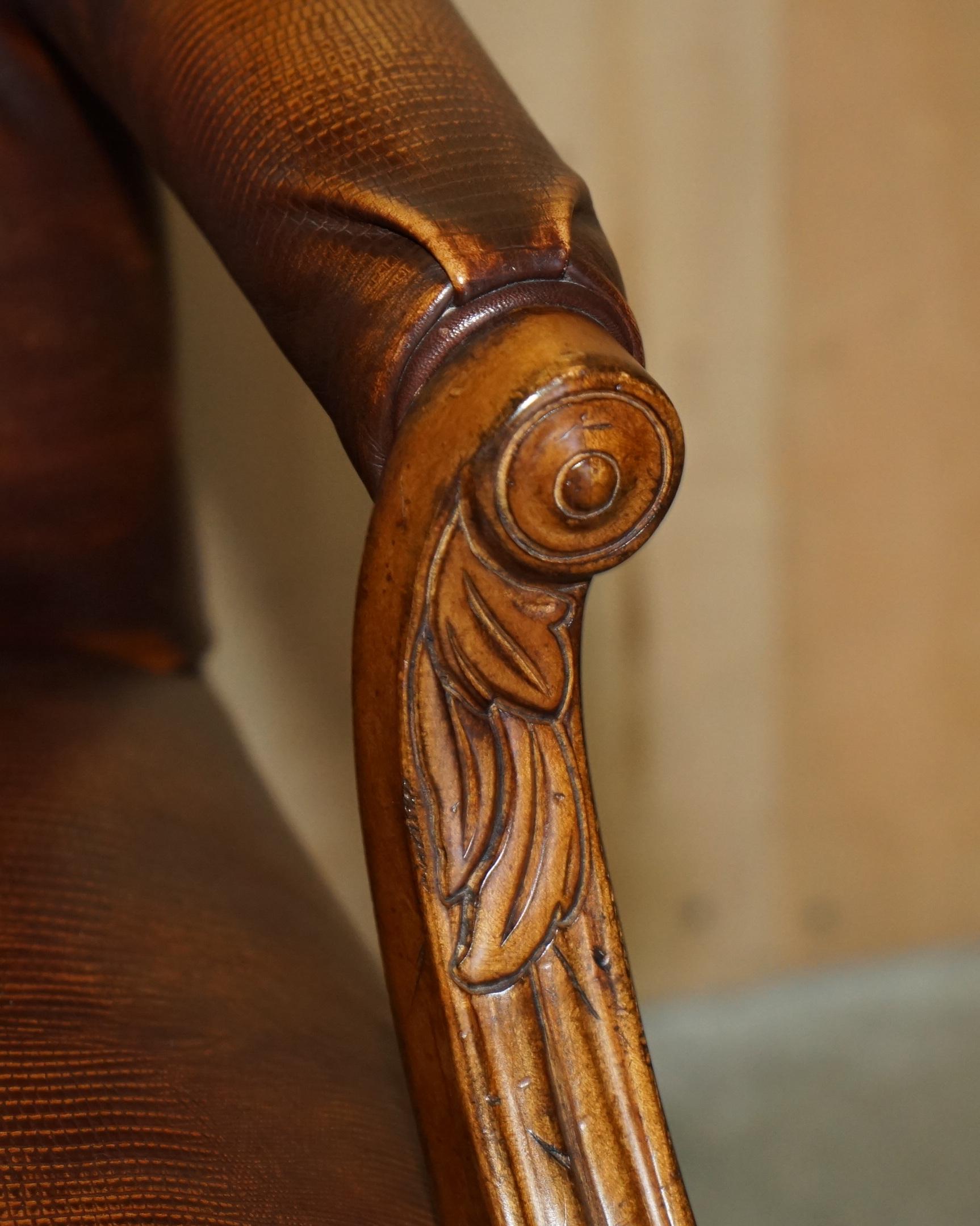 PAIR OF COUNCILL USA BROWN CROCODILE ALLIGATOR LEATHER CLAW & BALL ARMCHAIRs For Sale 2
