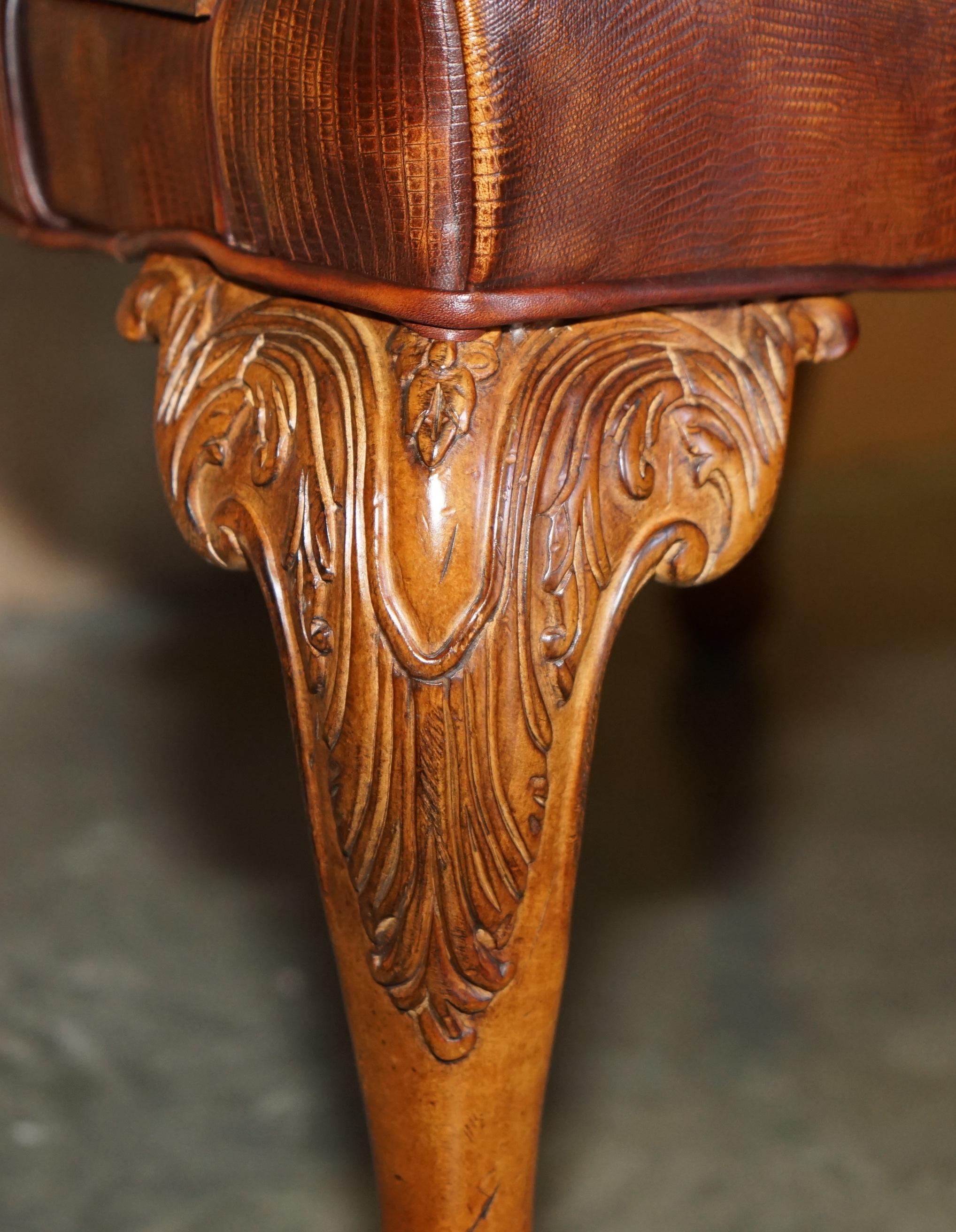 PAIR OF COUNCILL USA BROWN CROCODILE ALLIGATOR LEATHER CLAW & BALL ARMCHAIRs For Sale 5