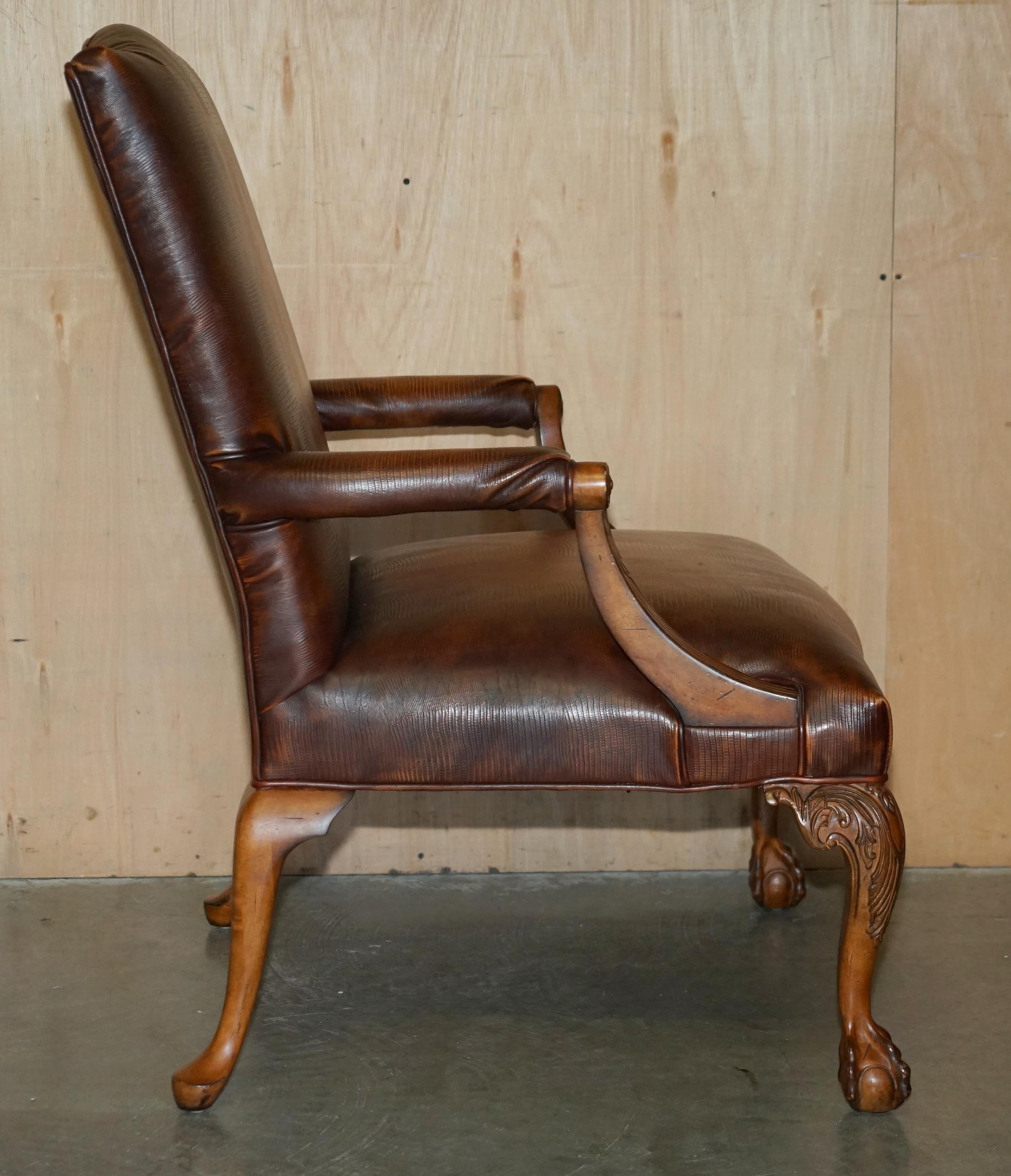 PAIR OF COUNCILL USA BROWN CROCODILE ALLIGATOR LEATHER CLAW & BALL ARMCHAIRs For Sale 7