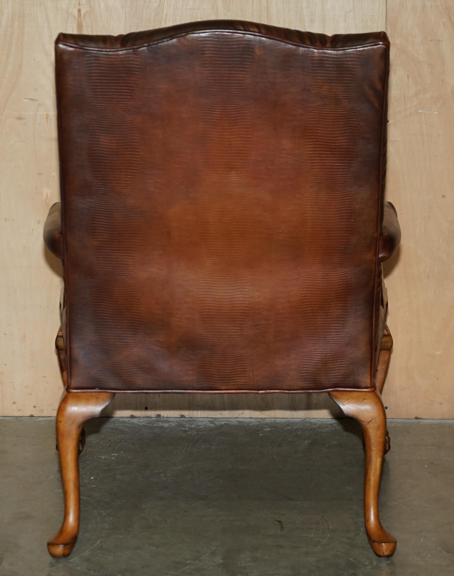 PAIR OF COUNCILL USA BROWN CROCODILE ALLIGATOR LEATHER CLAW & BALL ARMCHAIRs For Sale 8