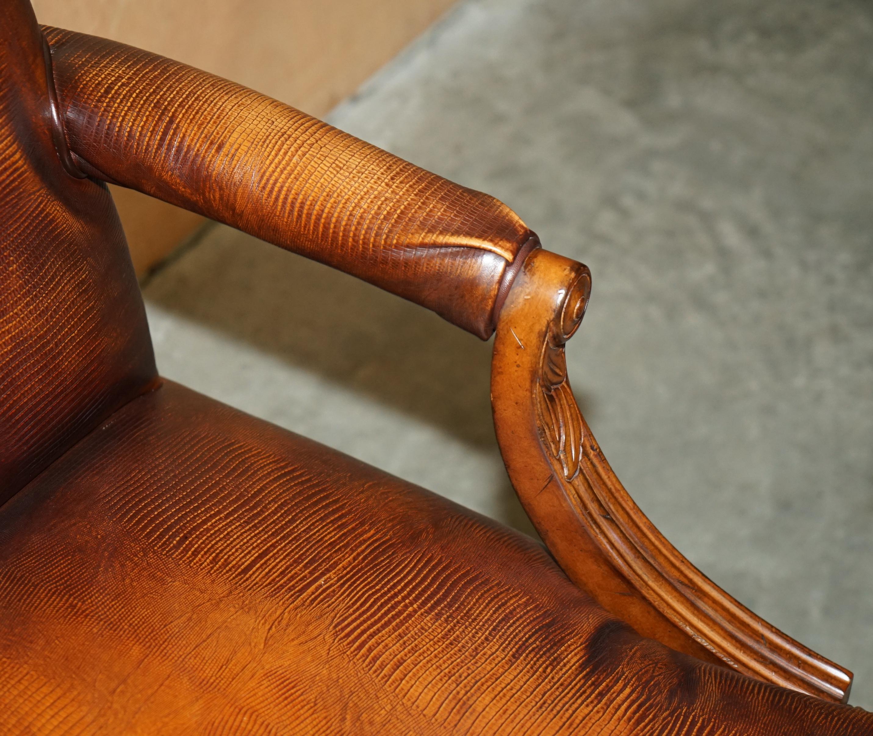 Leather PAIR OF COUNCILL USA BROWN CROCODILE ALLIGATOR LEATHER CLAW & BALL ARMCHAIRs For Sale