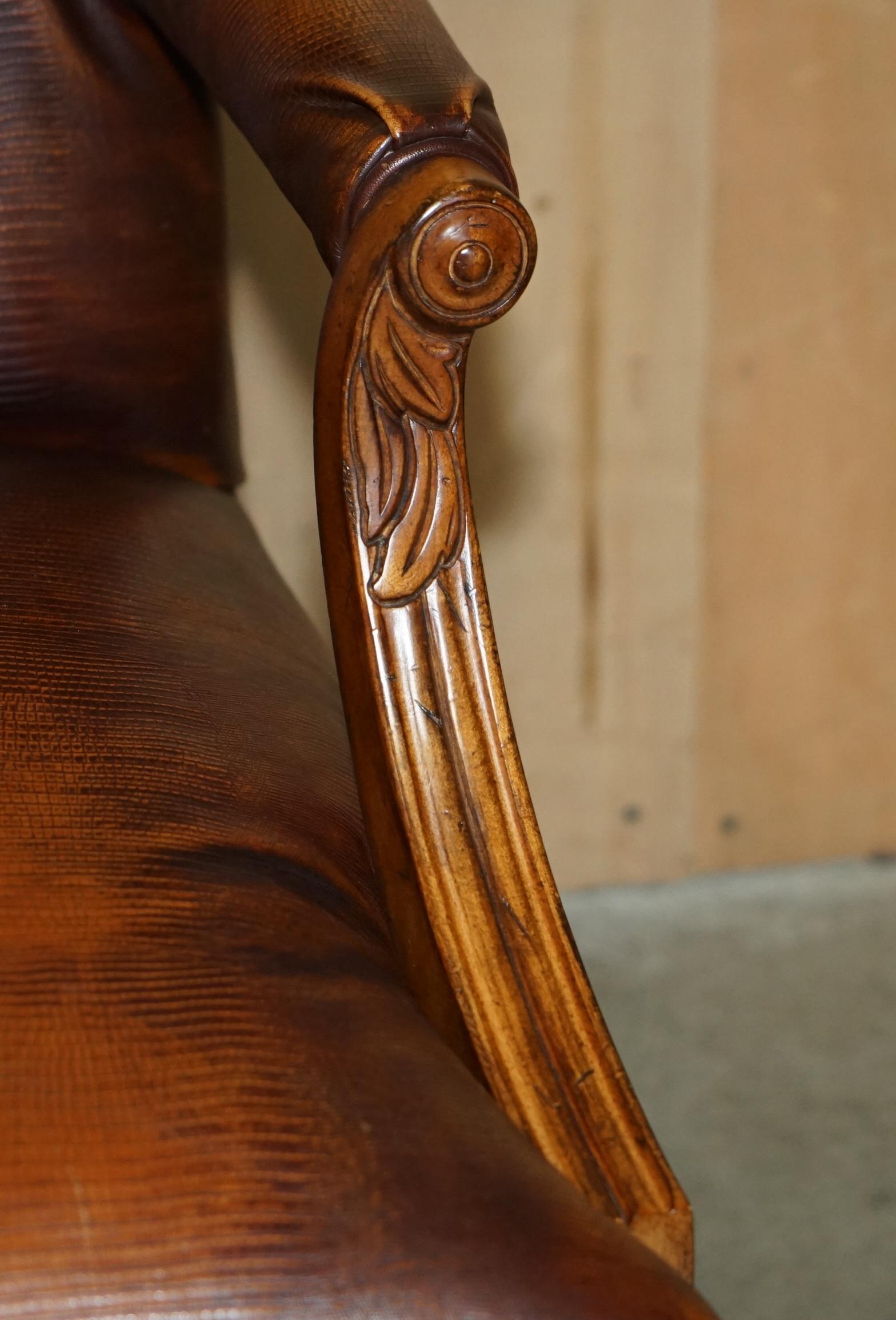PAIR OF COUNCILL USA BROWN CROCODILE ALLIGATOR LEATHER CLAW & BALL ARMCHAIRs For Sale 1