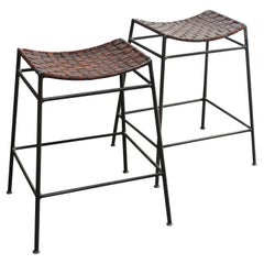 Pair of Counter Stools in Leather and Iron After Lila Swift and Donald Monell