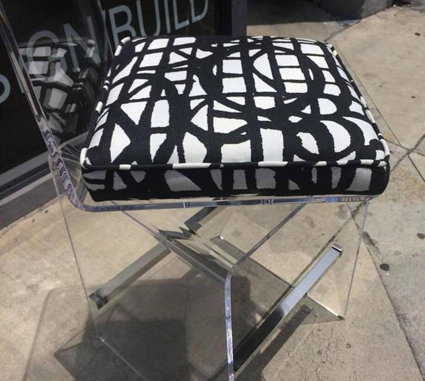 Pair of Counter Stools in Lucite & Stainless Steel by Charles Hollis Jones 1