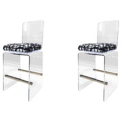 Pair of Counter Stools in Lucite & Stainless Steel by Charles Hollis Jones
