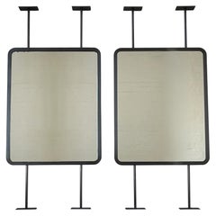 Pair of Countertop to Ceiling Rectangular Mirrors, Blackened Frame